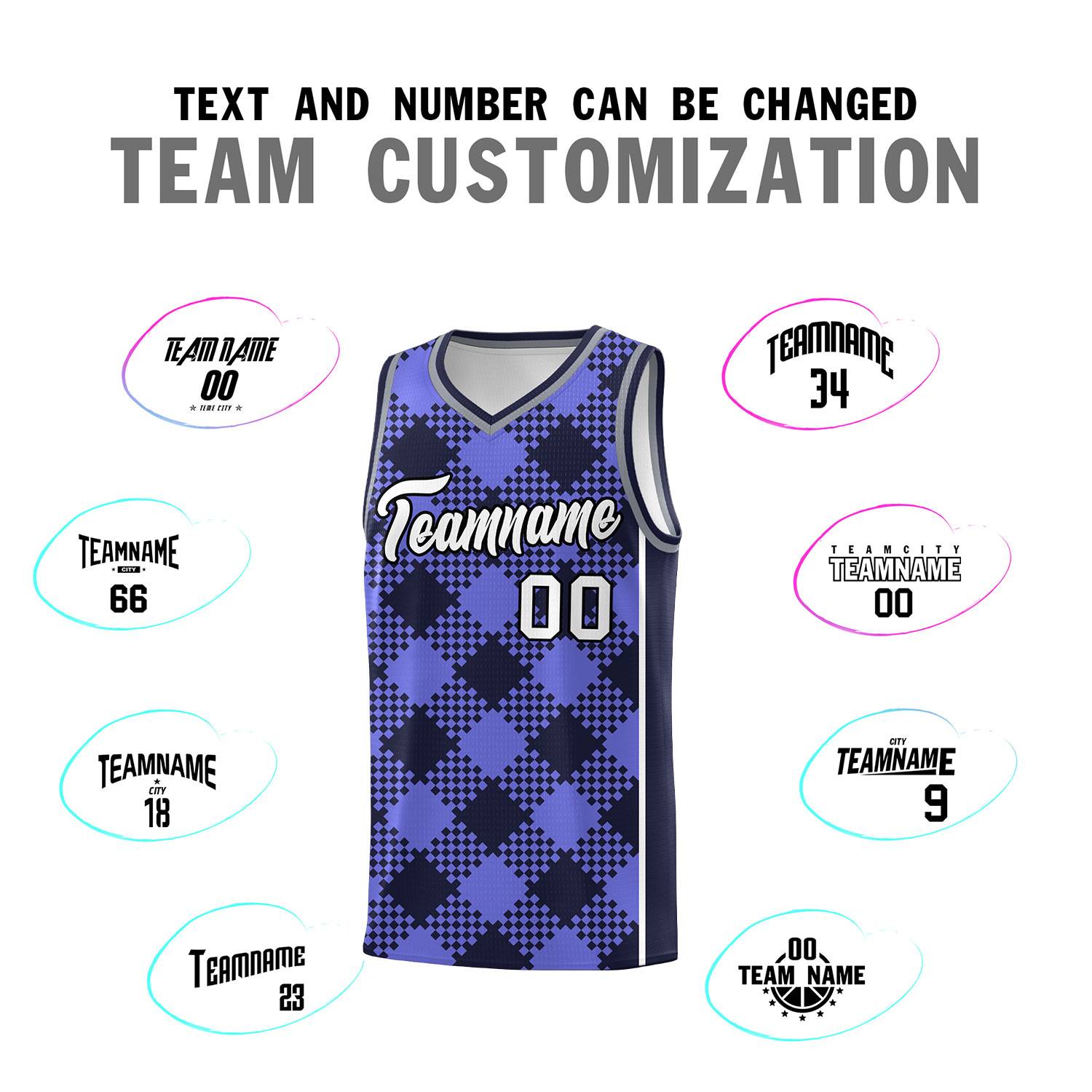 Personalized Purple Navy-White Grid Basketball Kits