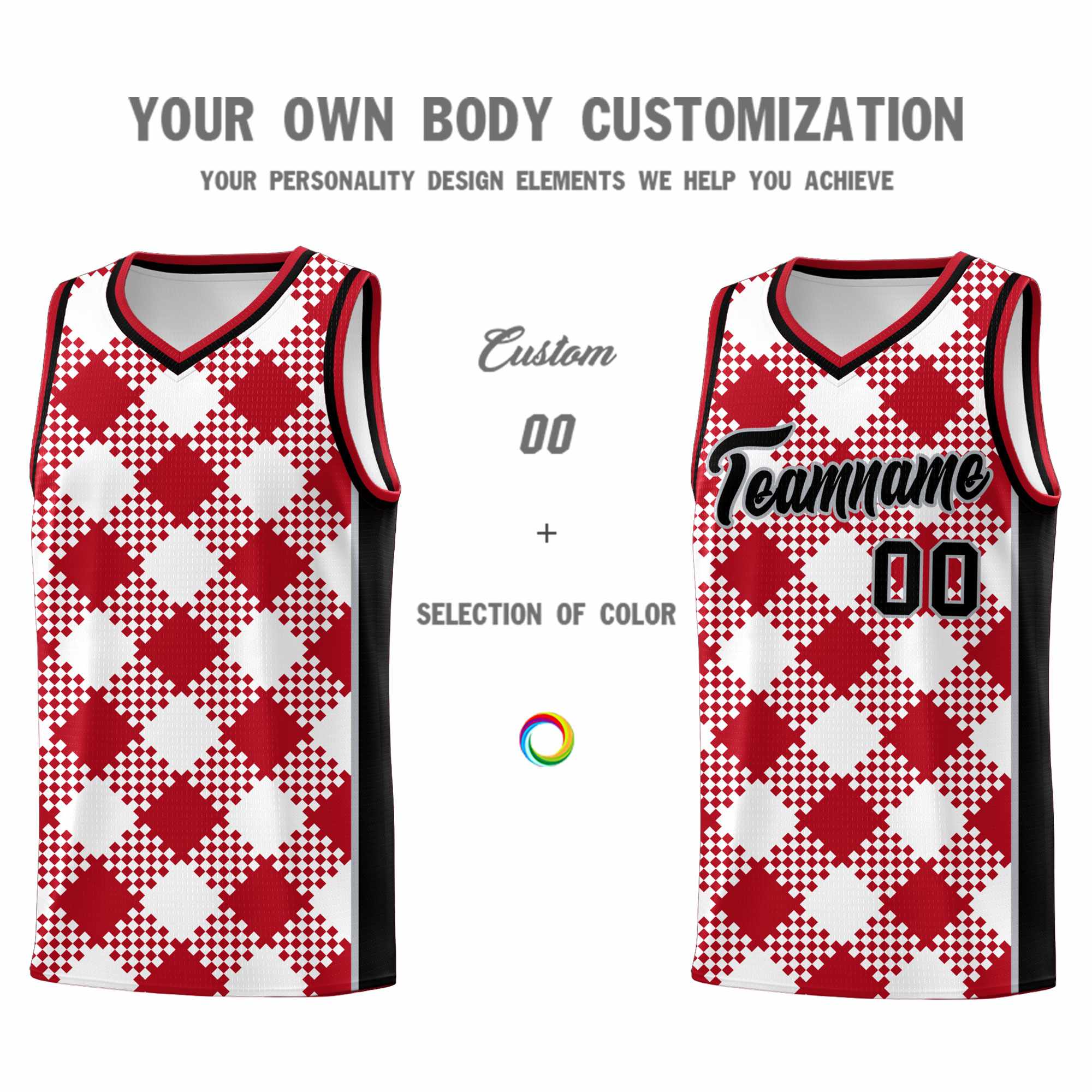 Personalized White Red-Gray Grid Basketball Kits