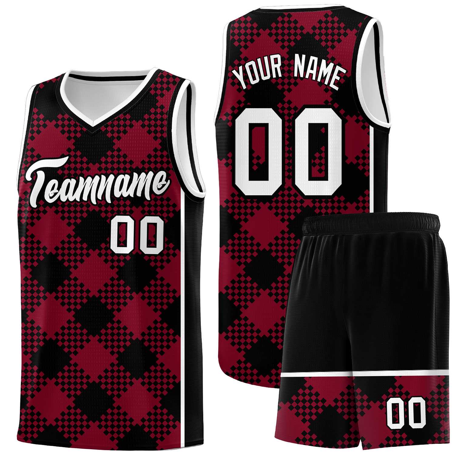 Personalized Crimson Black-White Grid Basketball Kits