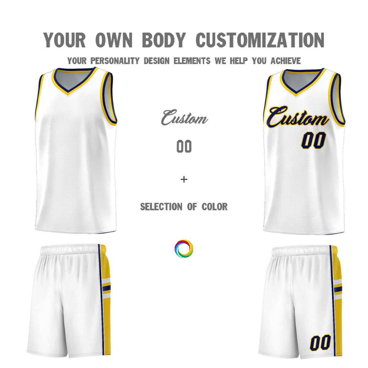 Custom Youth Basketball Jersey - White Gold Personalized Varsity Two-Tone Uniform