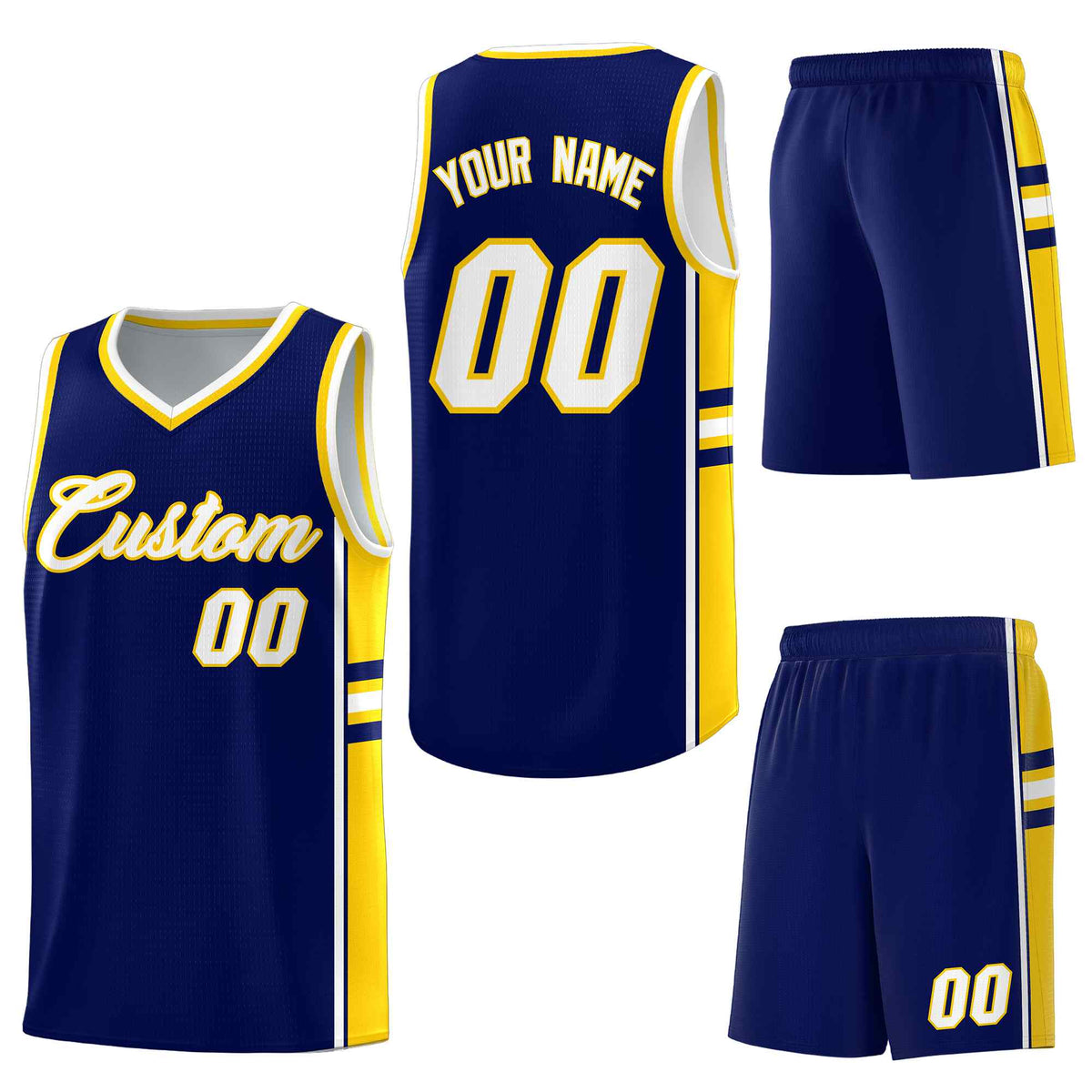 Custom Navy Gold Classic Color Block Quick-Drying Varsity Uniform Basketball Jersey