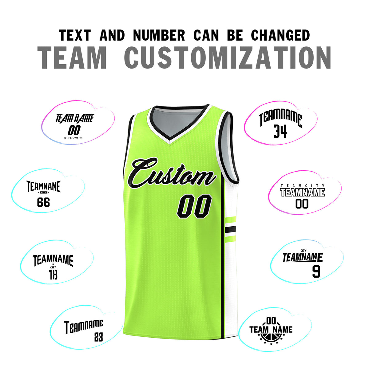 Custom Youth Basketball Jersey - Fluorescent Green White Two-Tone Varsity Jersey Set