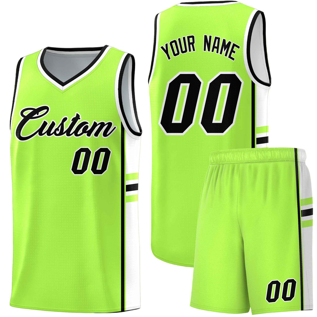 Custom Youth Basketball Jersey - Fluorescent Green White Two-Tone Varsity Jersey Set