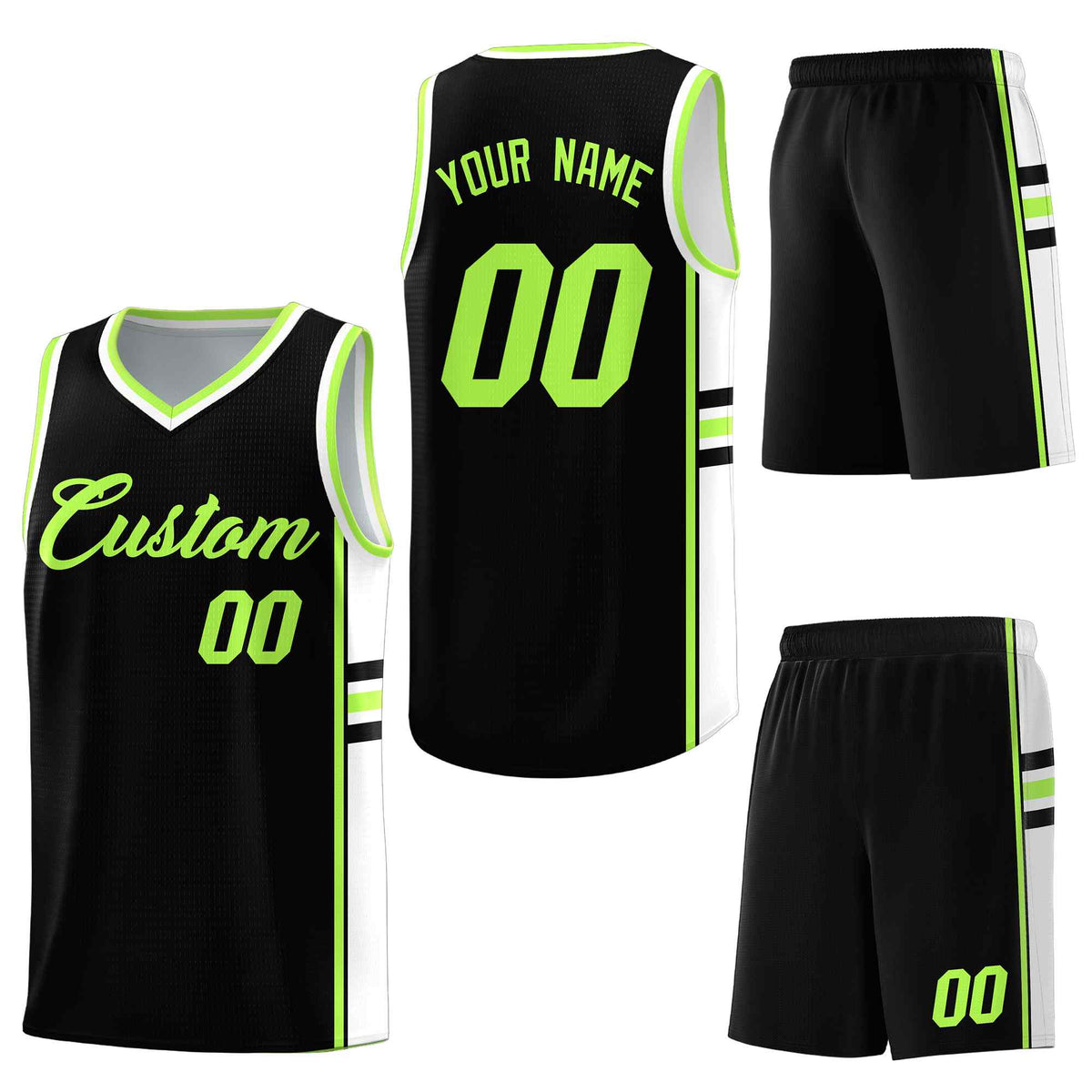 Custom Black White Classic Color Block Breathable Varsity Uniform Basketball Jersey