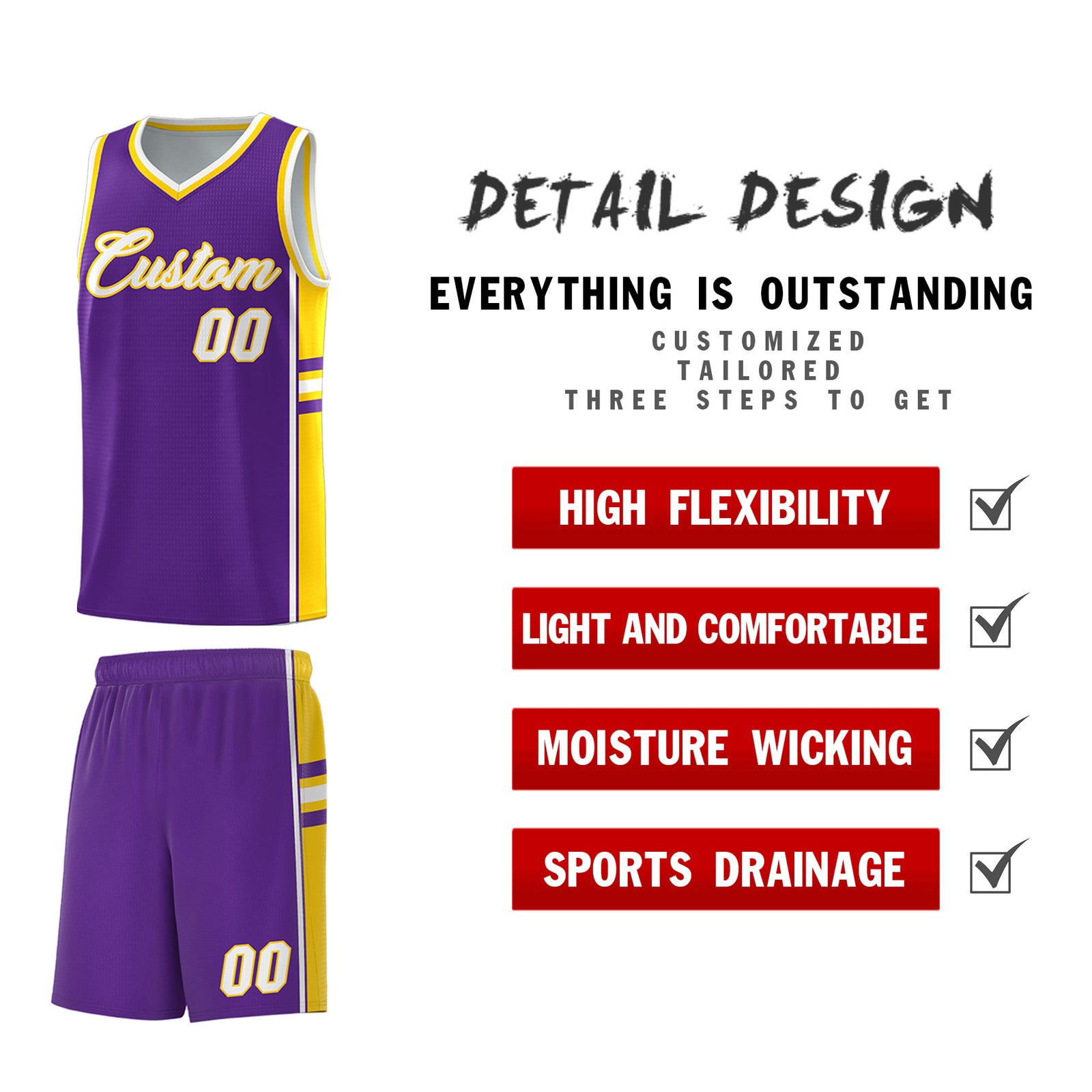 Custom Youth Basketball Jersey - Purple Gold Two-Tone Varsity Jersey Set
