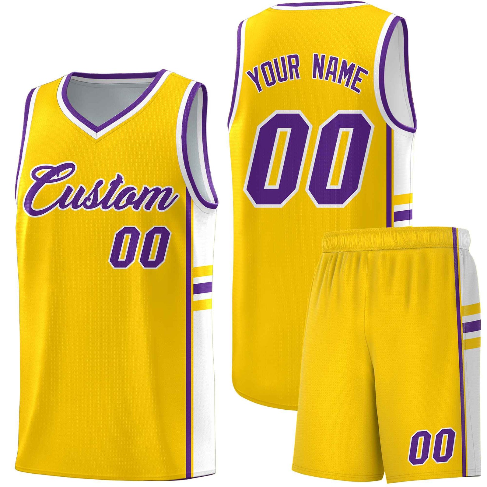 Custom Youth Basketball Jersey - Gold White Two-Tone Classic Varsity Uniform