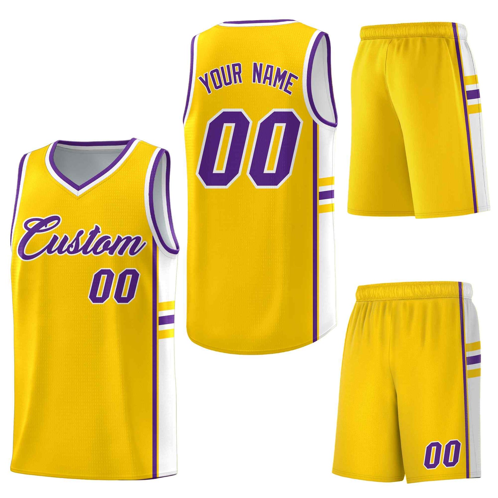 Custom Gold White Classic Color Block Quick-Drying Varsity Uniform Basketball Jersey