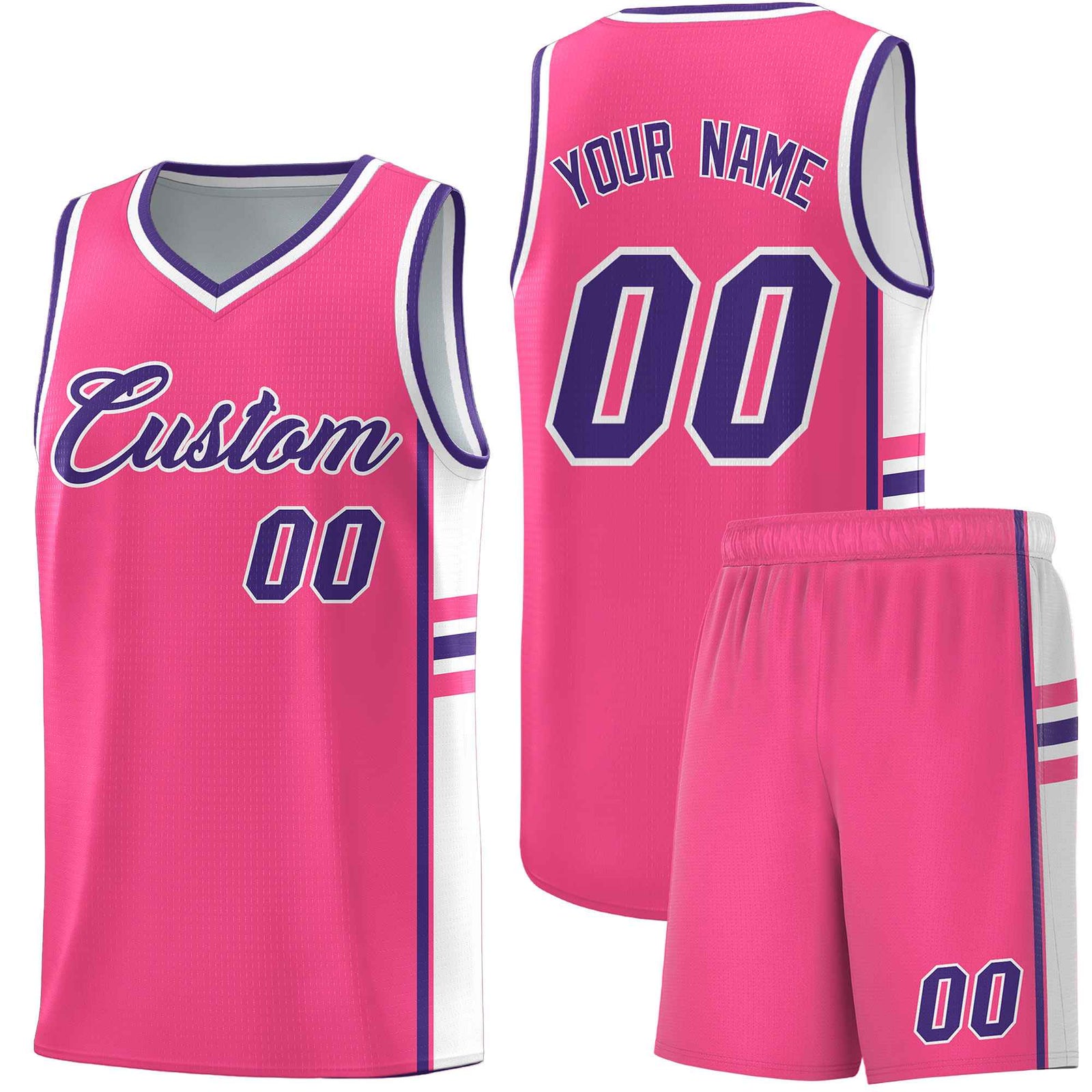 Custom Youth Basketball Jersey - Pink White Two-Tone Varsity Jersey Set