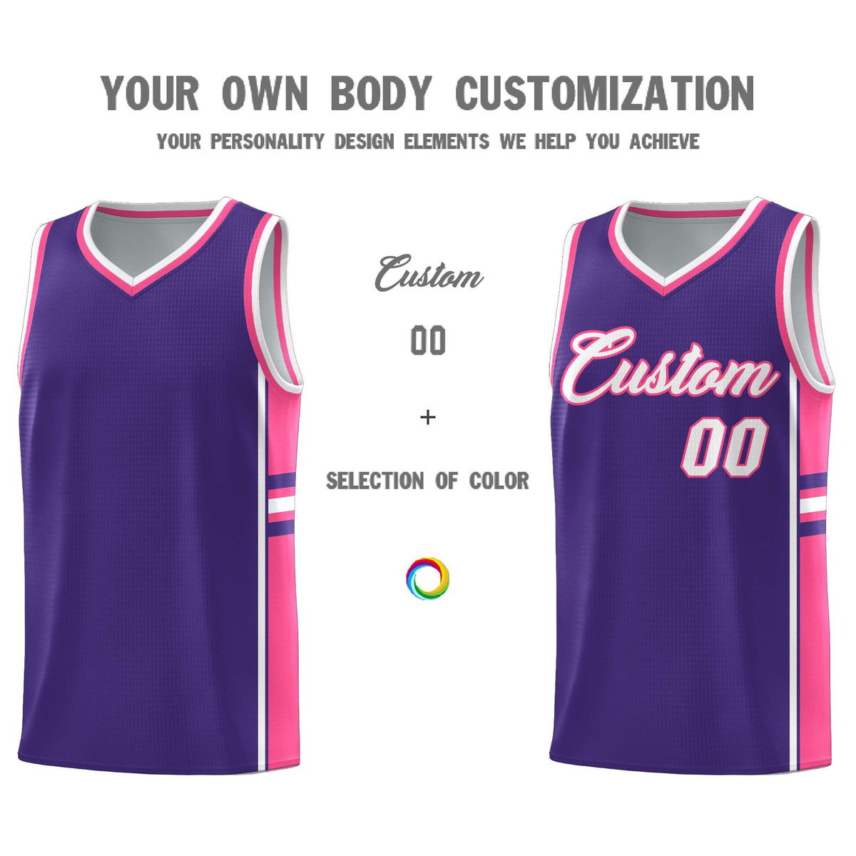 Custom Youth Basketball Jersey - Purple Pink Two-Tone Classic Varsity Uniform