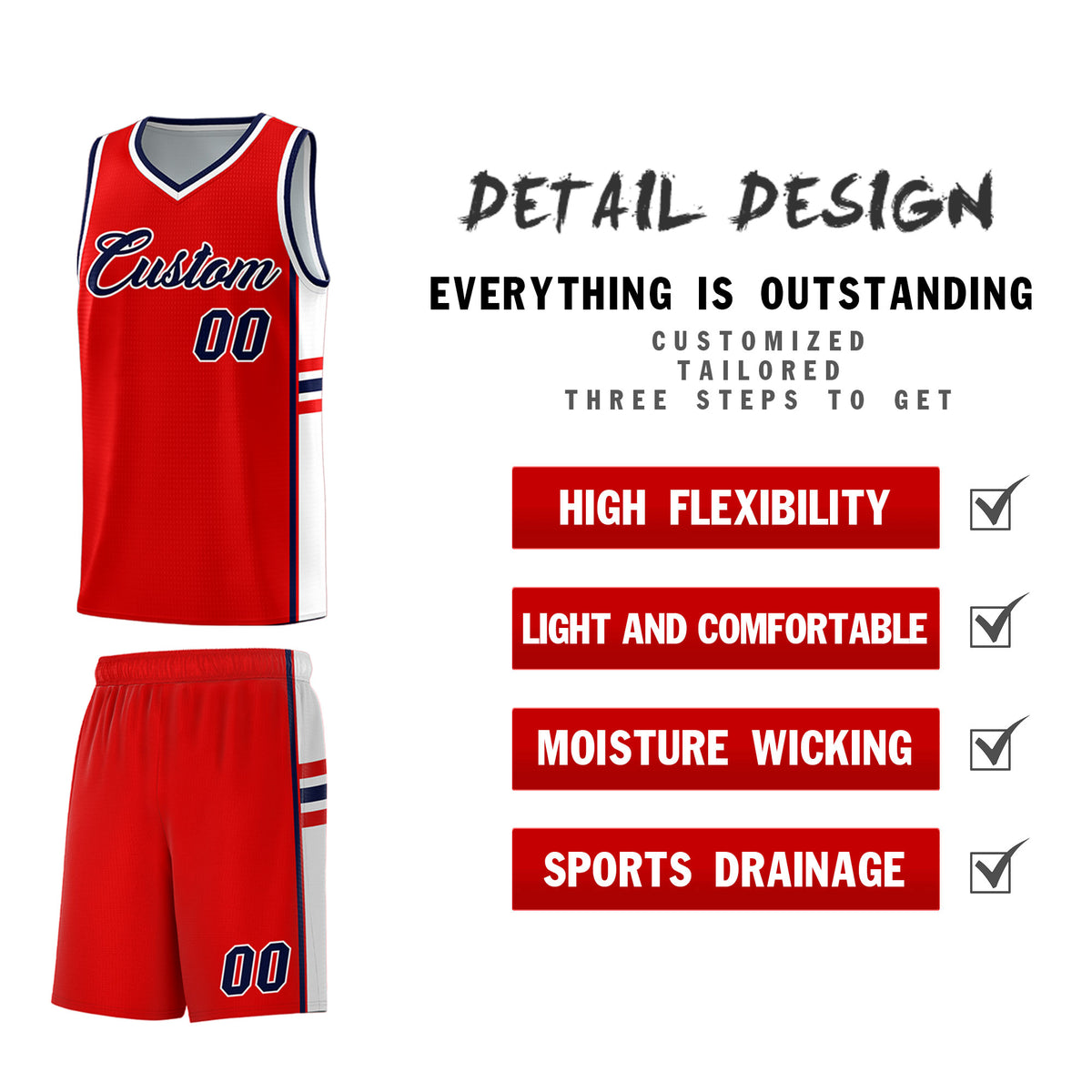 Custom Youth Basketball Jersey - Red White Two-Tone Classic Varsity Uniform