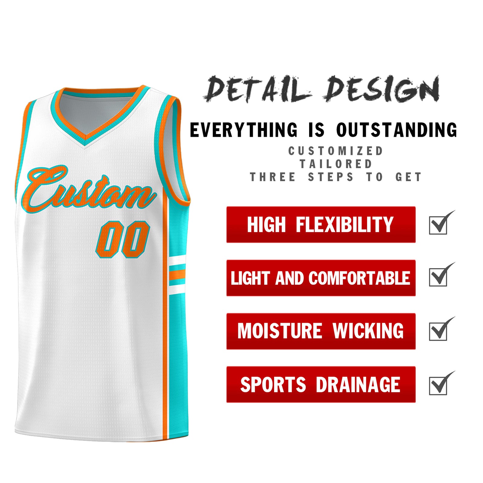 Custom Youth Basketball Jersey - White Aqua Personalized Varsity Two-Tone Uniform