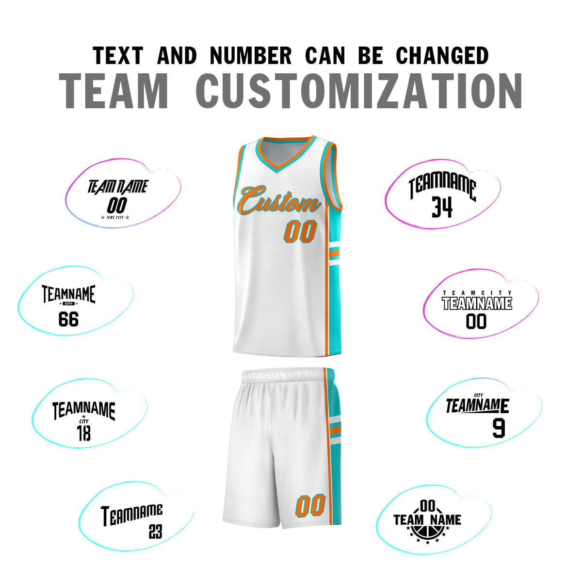 Custom Youth Basketball Jersey - White Aqua Personalized Varsity Two-Tone Uniform
