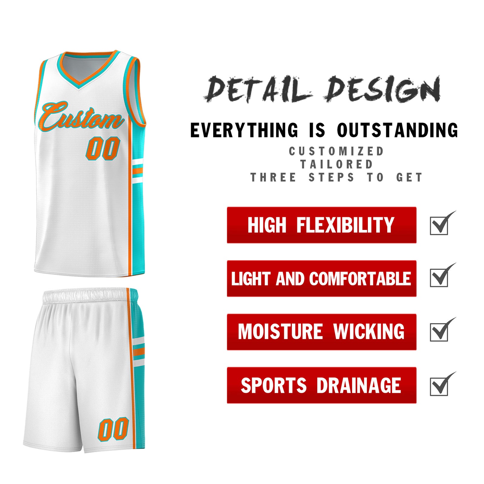 Custom Youth Basketball Jersey - White Aqua Personalized Varsity Two-Tone Uniform