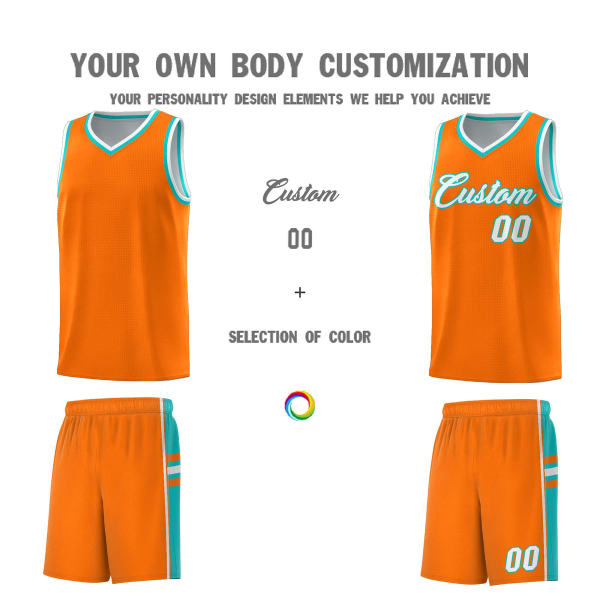 Custom Youth Basketball Jersey - Orange Aqua Two-Tone Varsity Jersey Set
