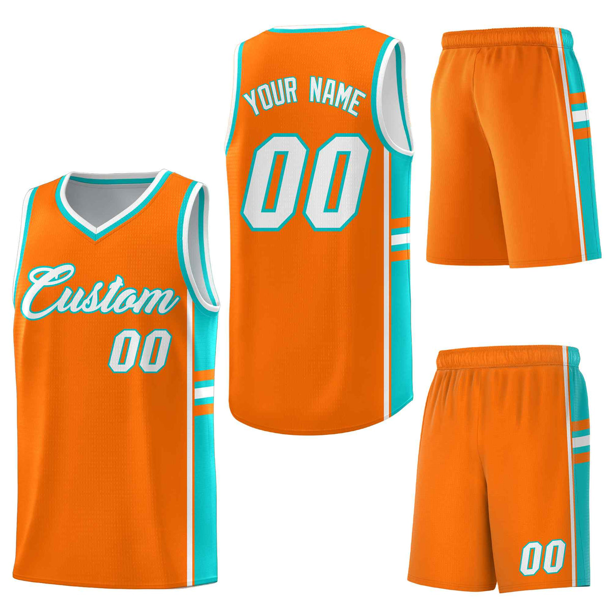 Custom Orange Aqua Classic Color Block Lightweight Personalized Uniform Basketball Jersey