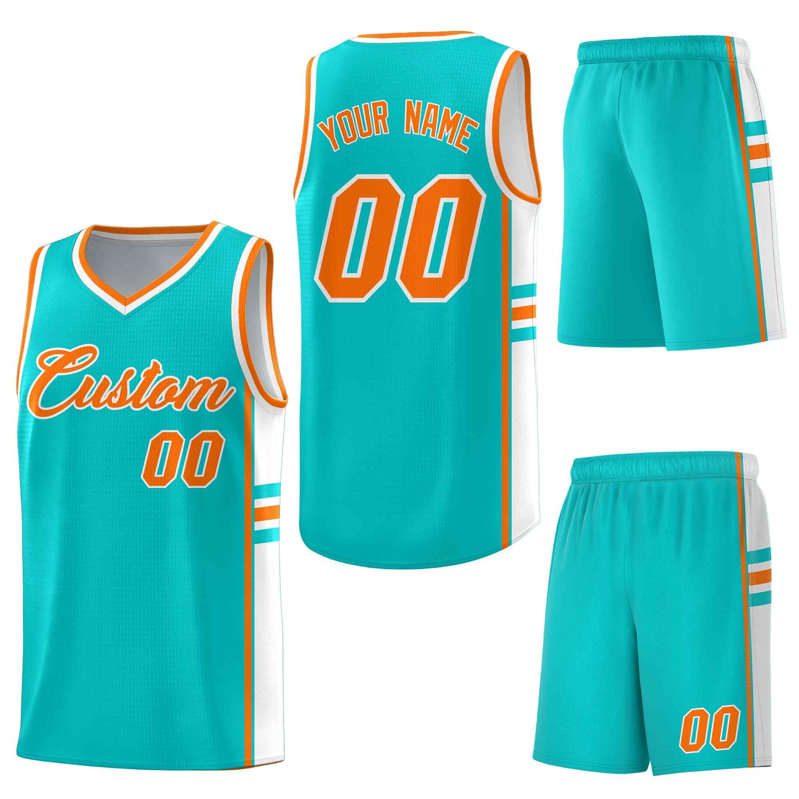 Custom Aqua White Classic Color Block Wrinkle-Resistant Varsity Uniform Basketball Jersey