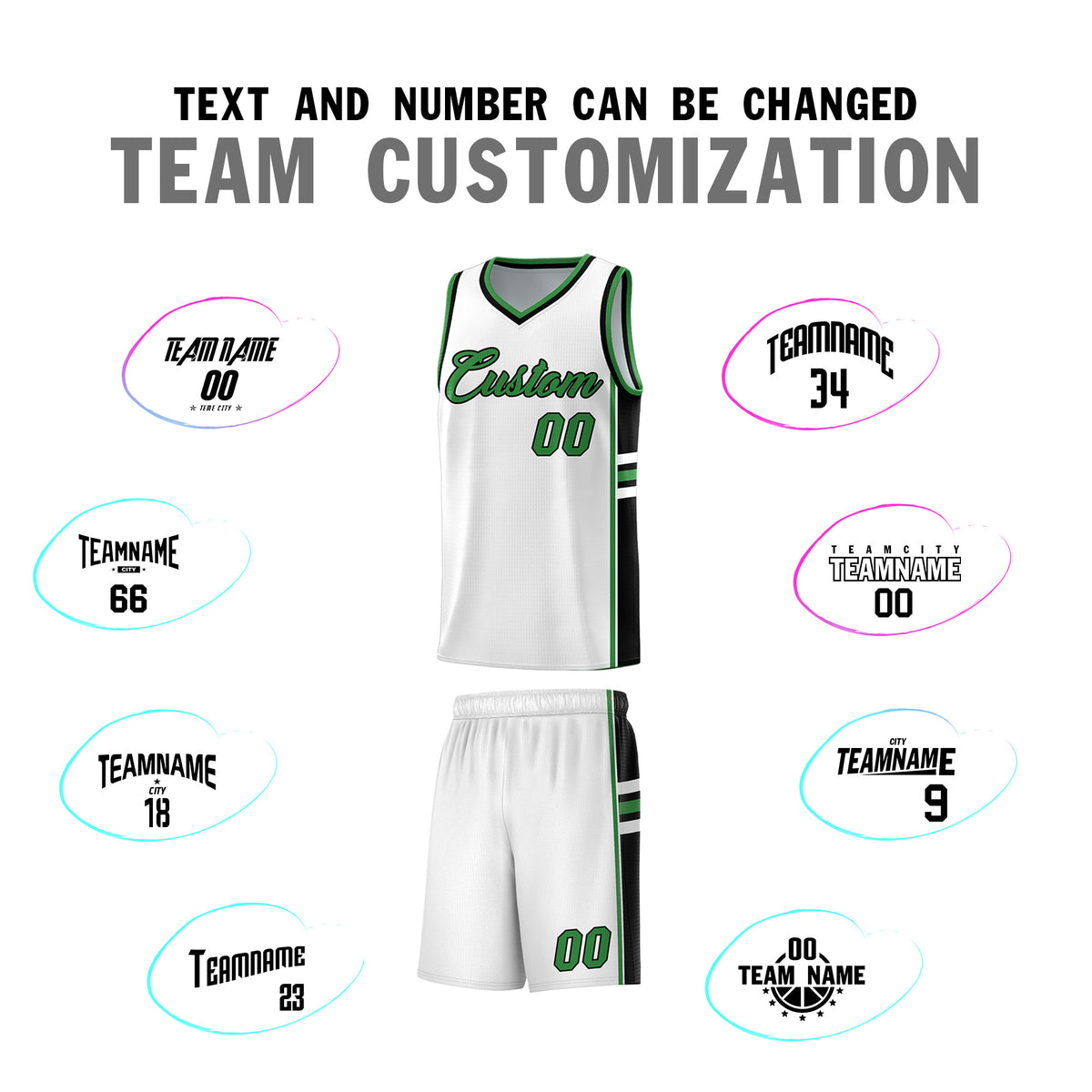 Custom Youth Basketball Jersey - White Kelly Green Two-Tone Varsity Jersey Set