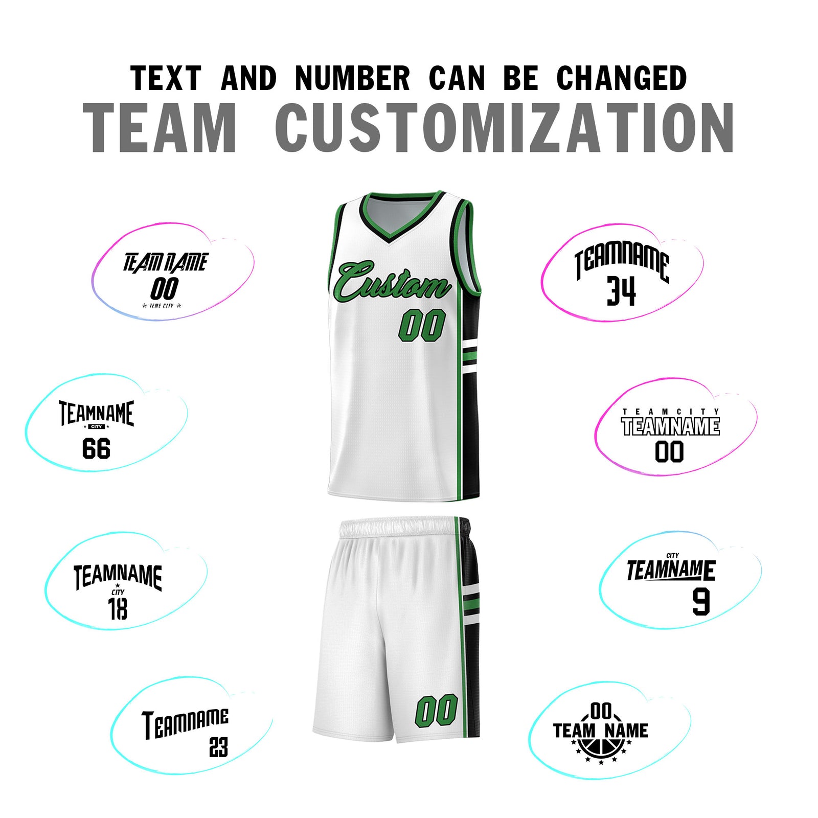 Custom Youth Basketball Jersey - White Kelly Green Two-Tone Varsity Jersey Set