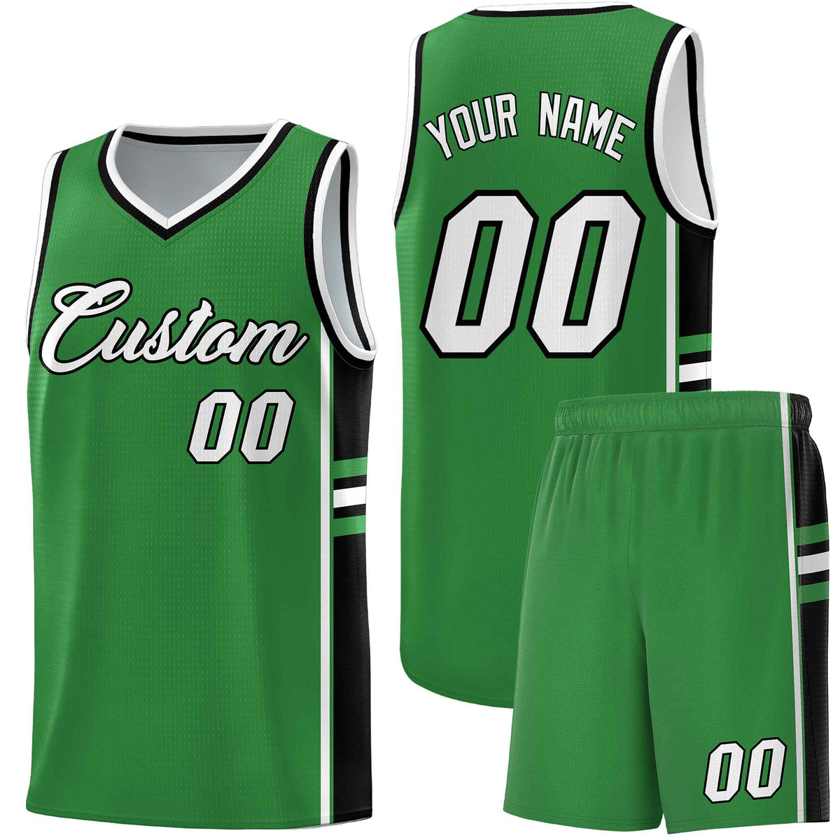 Custom Youth Basketball Jersey - Kelly Green Black Two-Tone Varsity Jersey Set