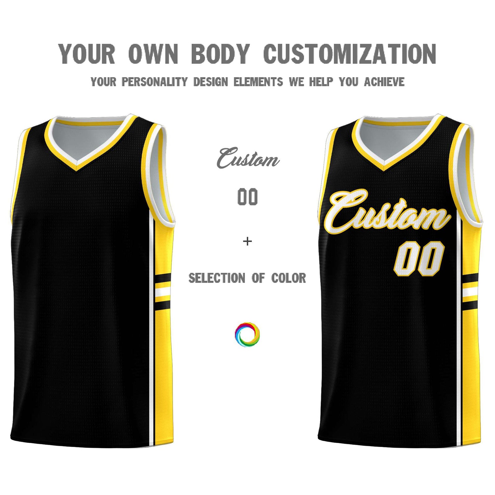Custom Youth Basketball Jersey - Black Gold Two-Tone Varsity Jersey Set