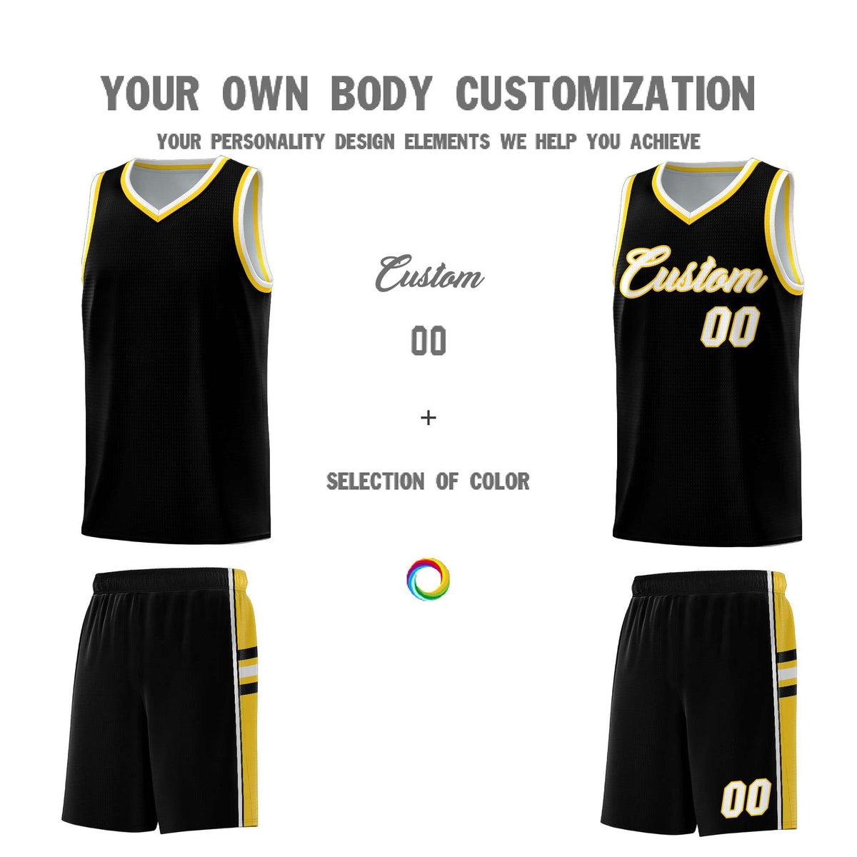 Custom Youth Basketball Jersey - Black Gold Two-Tone Varsity Jersey Set