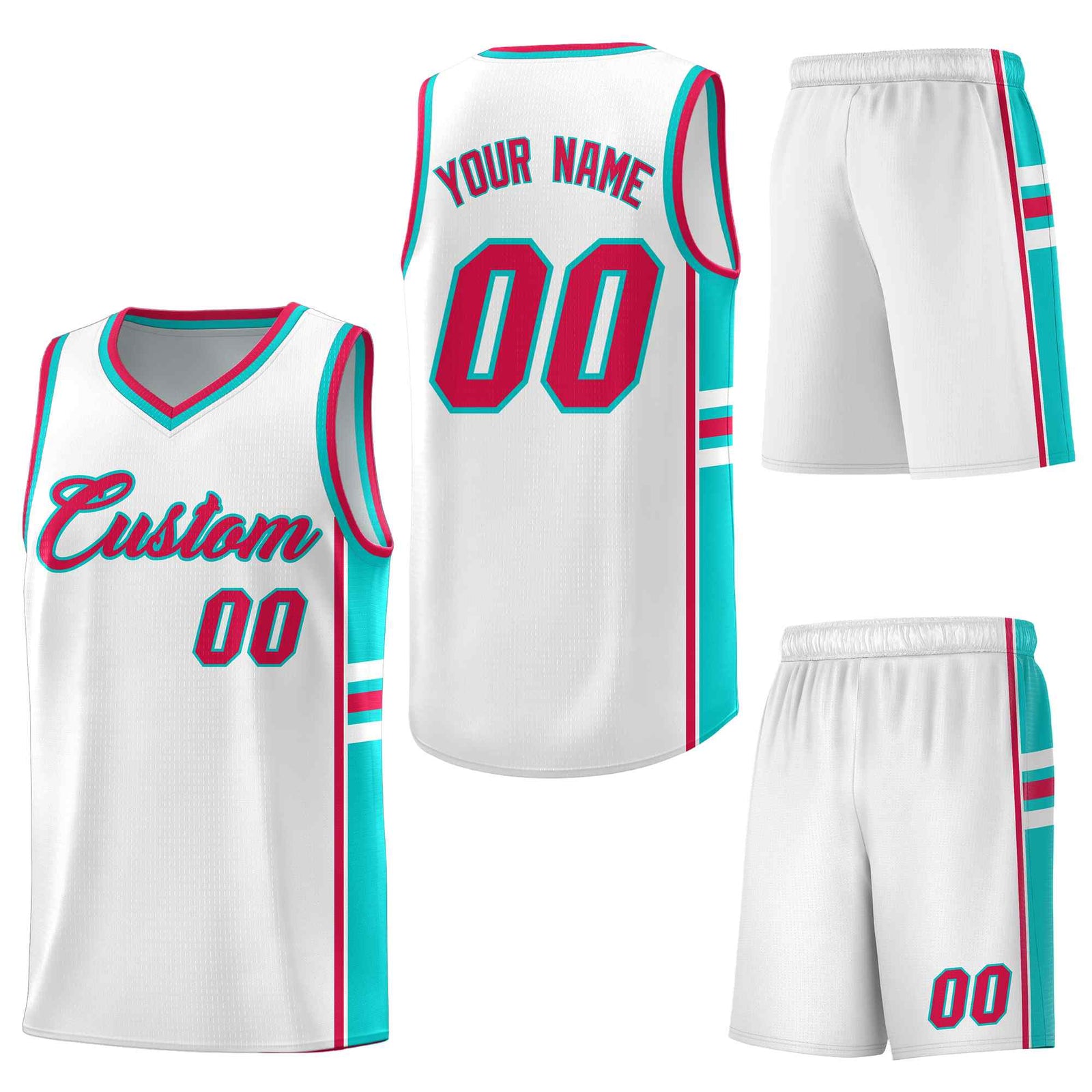Custom White Aqua Classic Color Block Breathable Personalized Uniform Basketball Jersey
