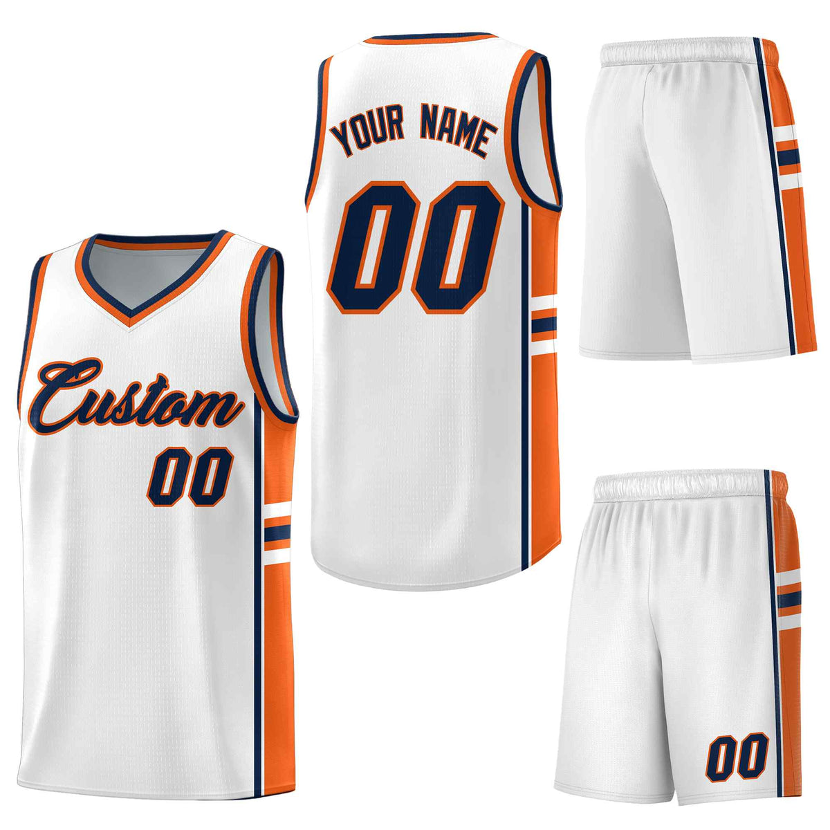 Custom White Orange Classic Color Block Wrinkle-Resistant Varsity Uniform Basketball Jersey