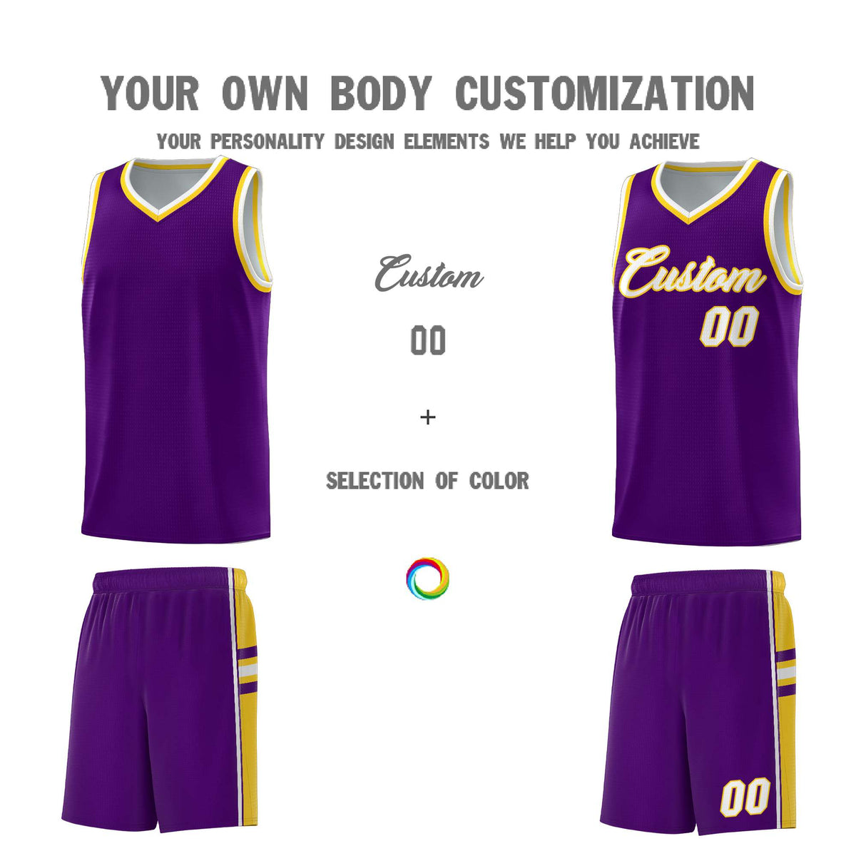 Custom Youth Basketball Jersey - Purple Gold Two-Tone Varsity Jersey Set