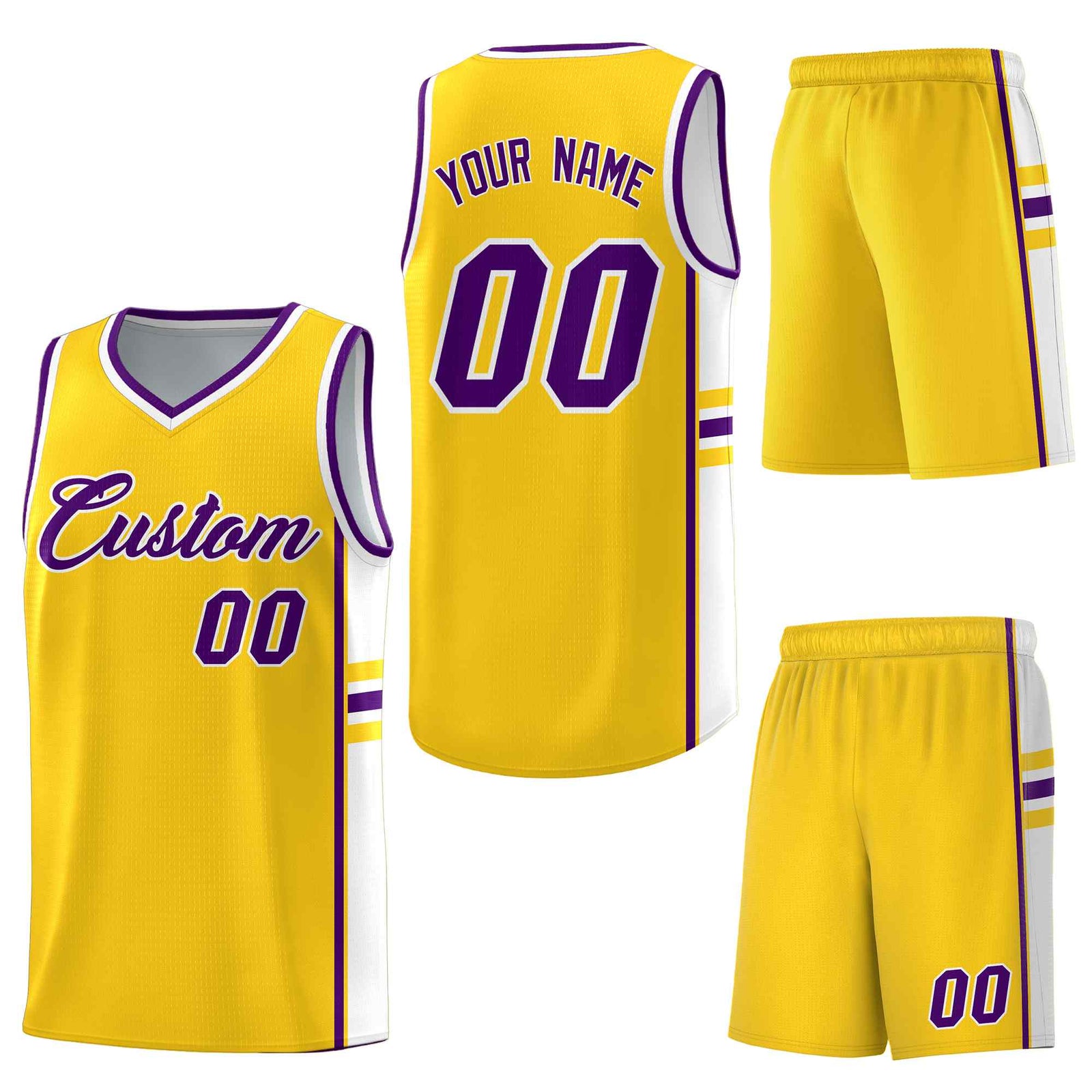 Custom Gold White Classic Color Block Wrinkle-Resistant Personalized Uniform Basketball Jersey