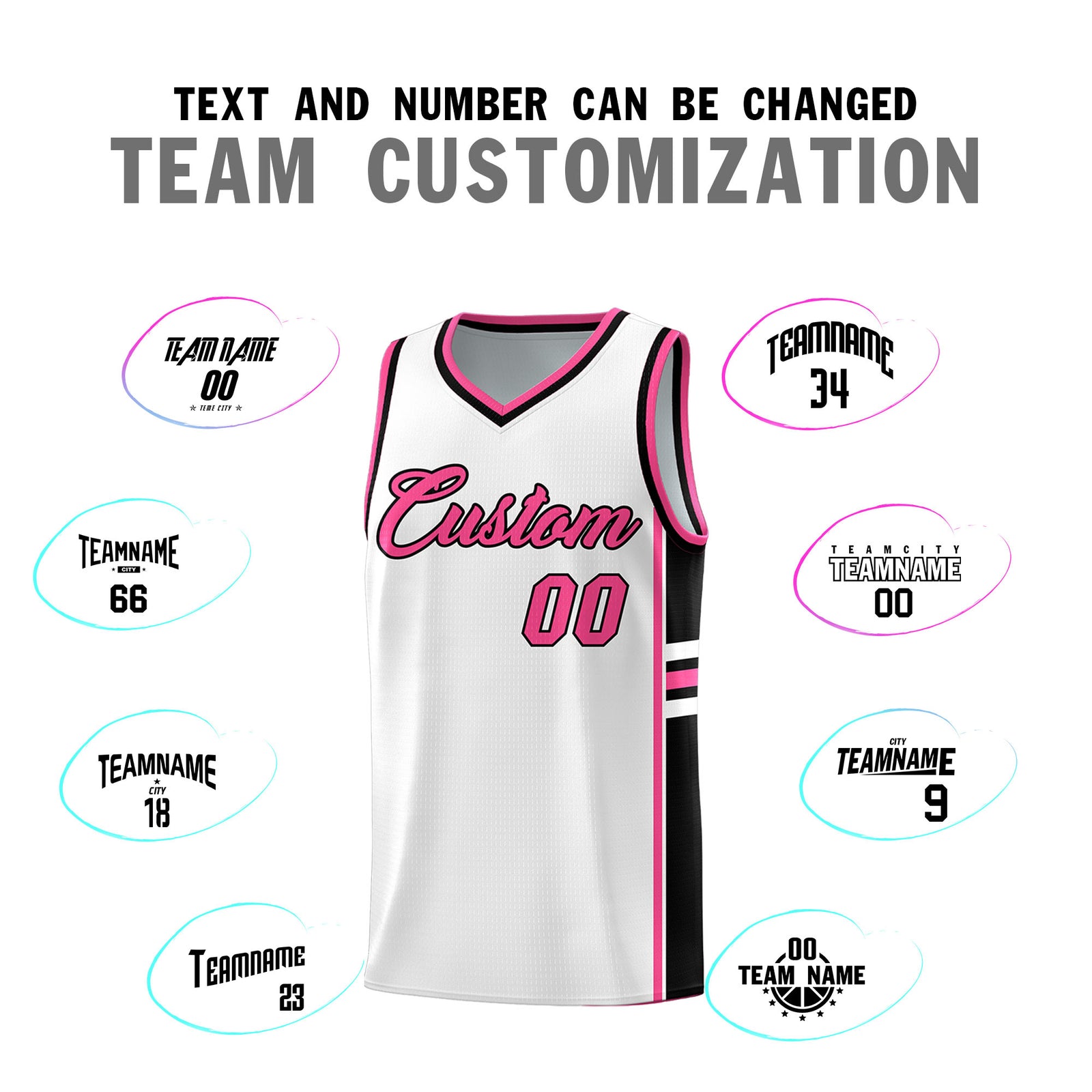 Custom Youth Basketball Jersey - White Pink Personalized Varsity Two-Tone Uniform