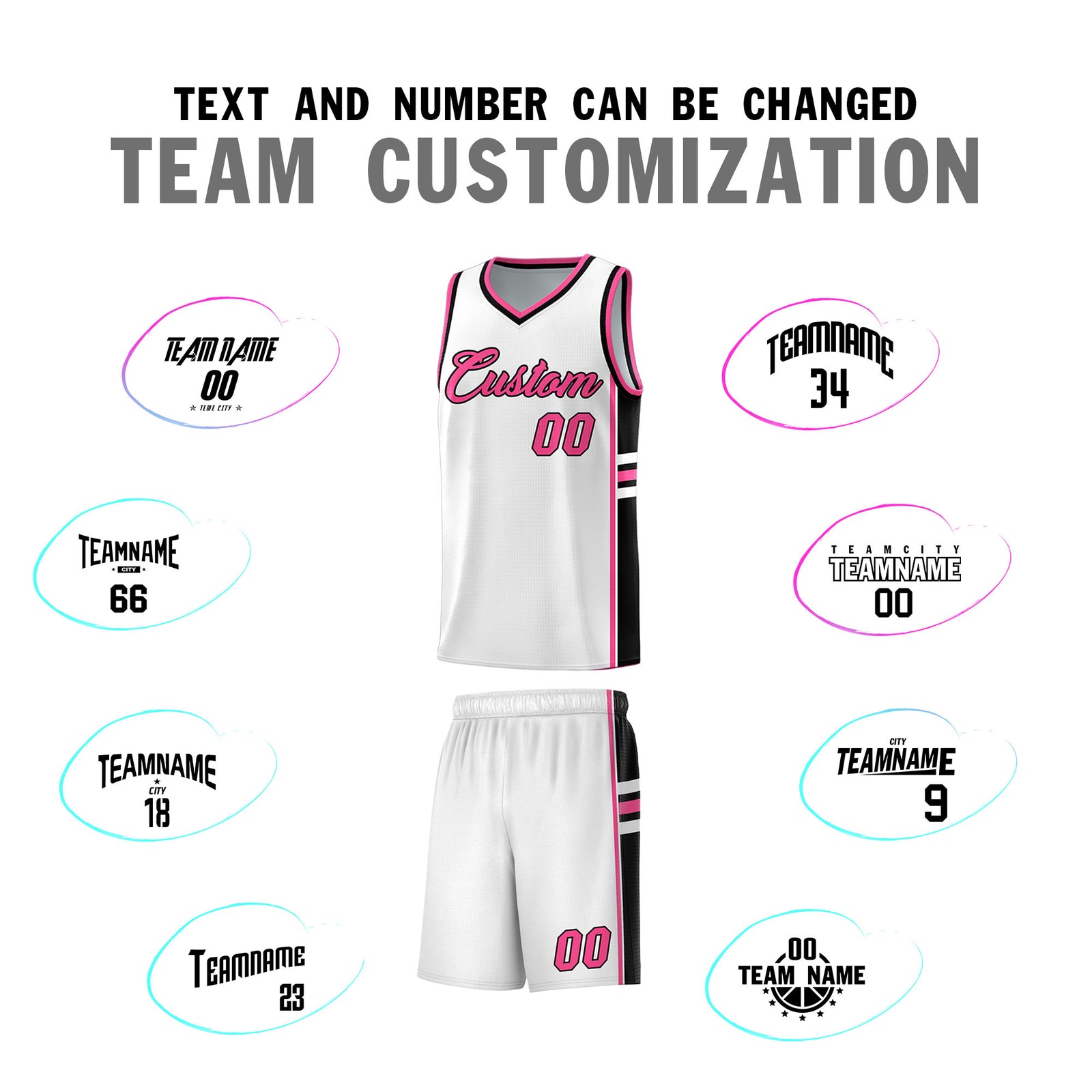 Custom Youth Basketball Jersey - White Pink Personalized Varsity Two-Tone Uniform