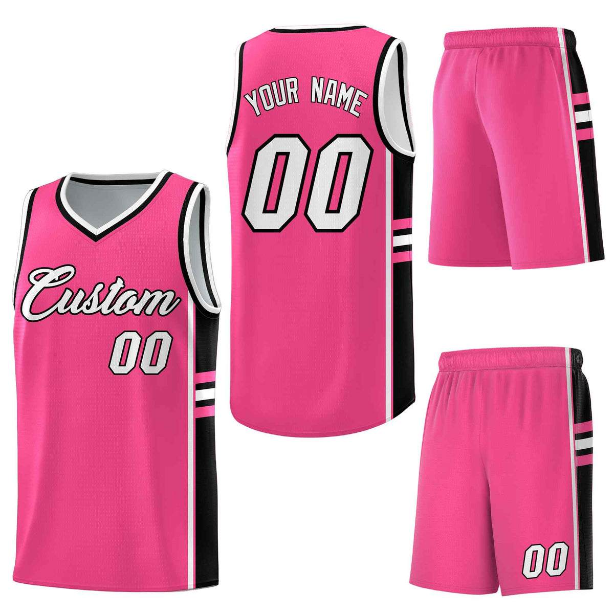 Custom Pink Black Classic Color Block Wrinkle-Resistant Varsity Uniform Basketball Jersey
