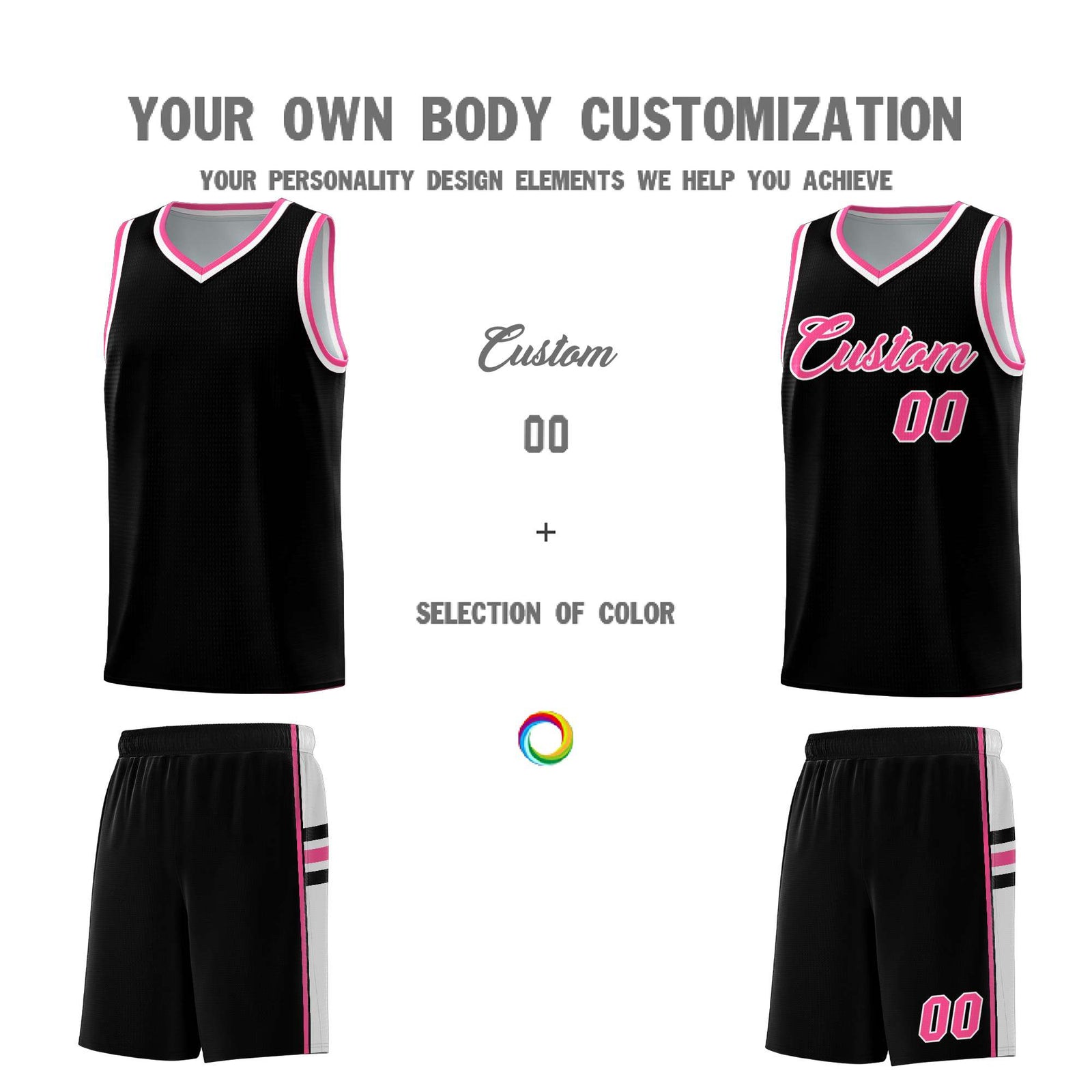 Custom Youth Basketball Jersey - Black Pink Two-Tone Classic Varsity Uniform