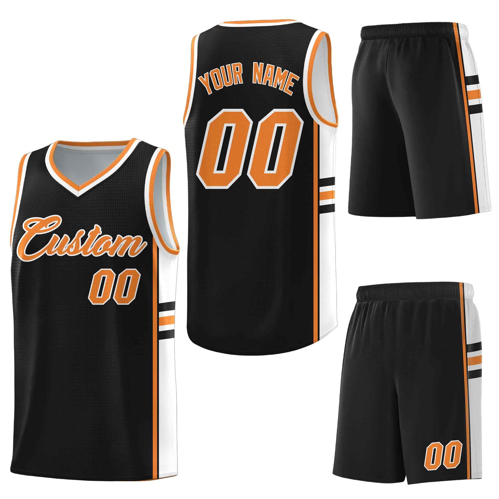 Custom Black Gold Orange Classic Color Block Lightweight Varsity Uniform Basketball Jersey