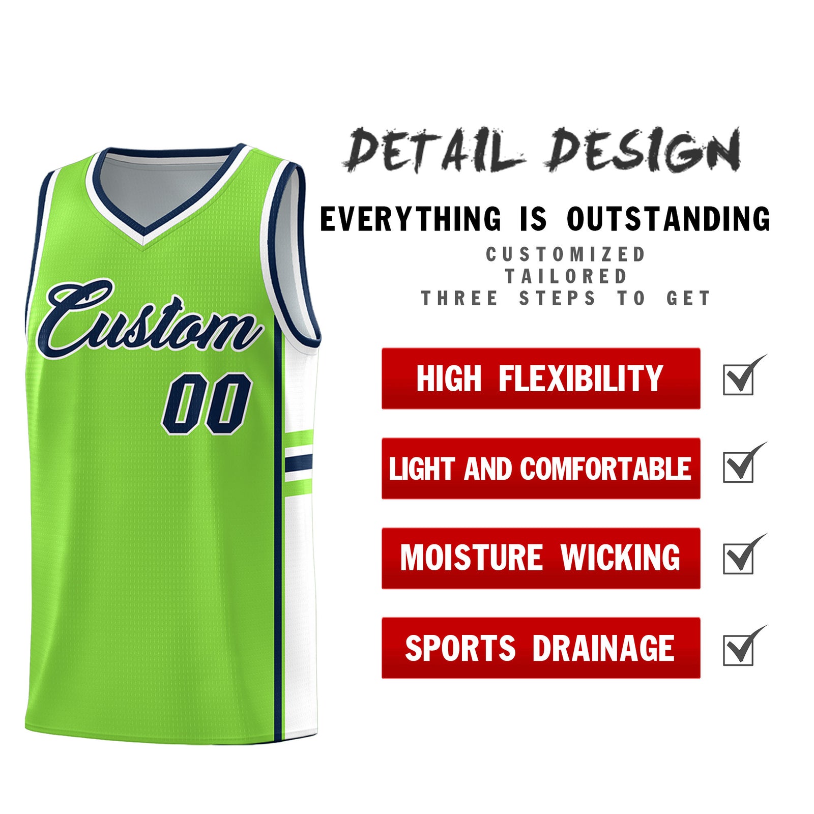 Custom Youth Basketball Jersey - Fluorescent Green White Two-Tone Classic Varsity Uniform