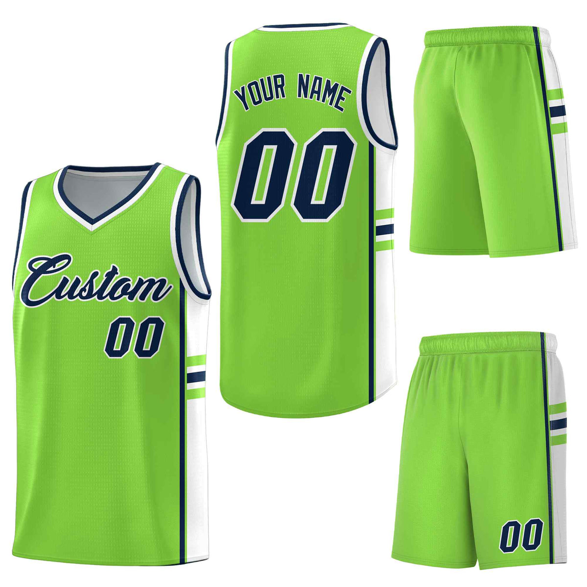Custom Fluorescent Green White Classic Color Block Breathable Personalized Uniform Basketball Jersey