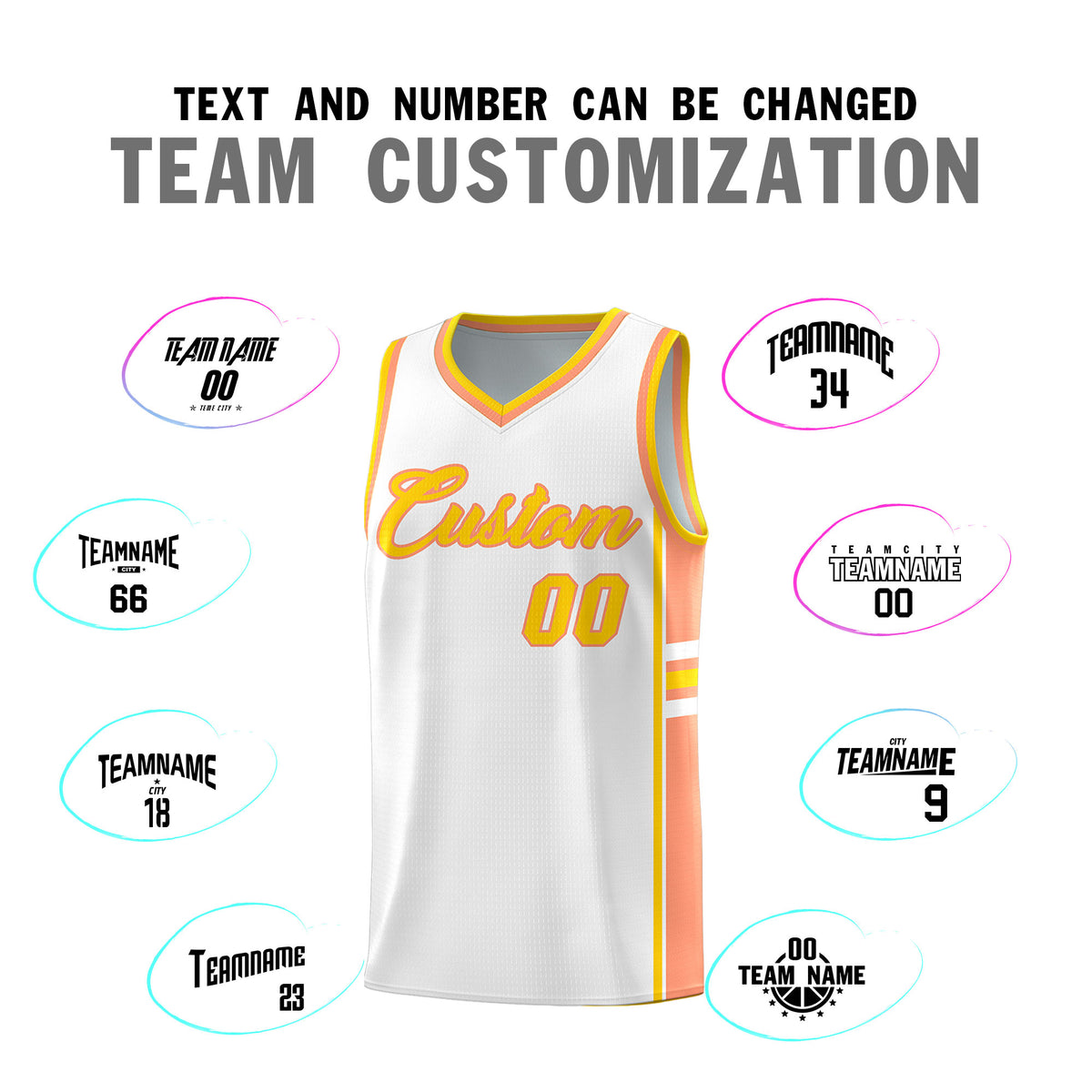 Custom Youth Basketball Jersey - White Light Orange Two-Tone Varsity Jersey Set
