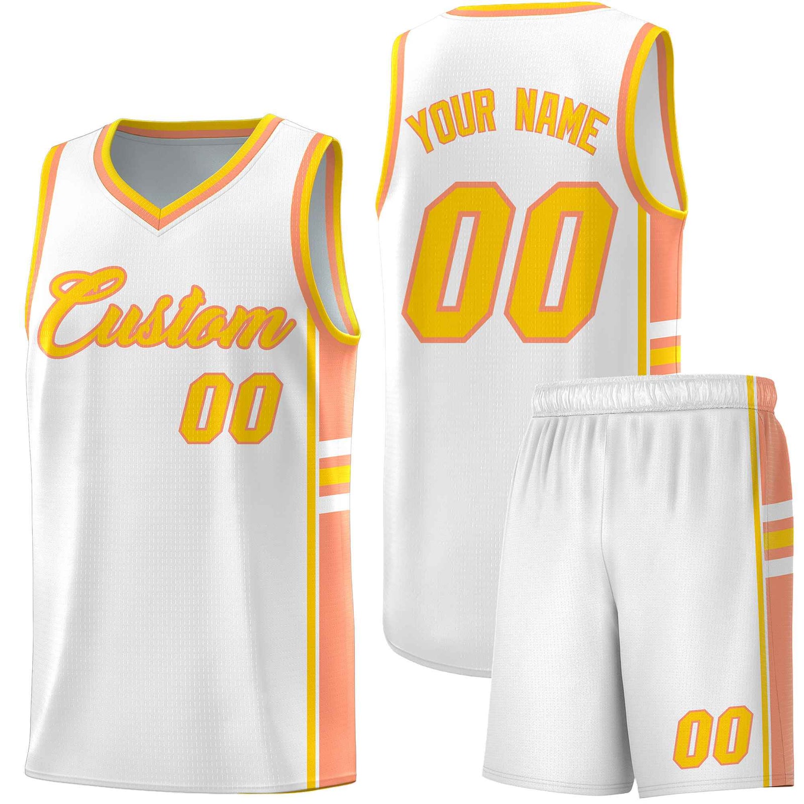 Custom Youth Basketball Jersey - White Light Orange Two-Tone Varsity Jersey Set