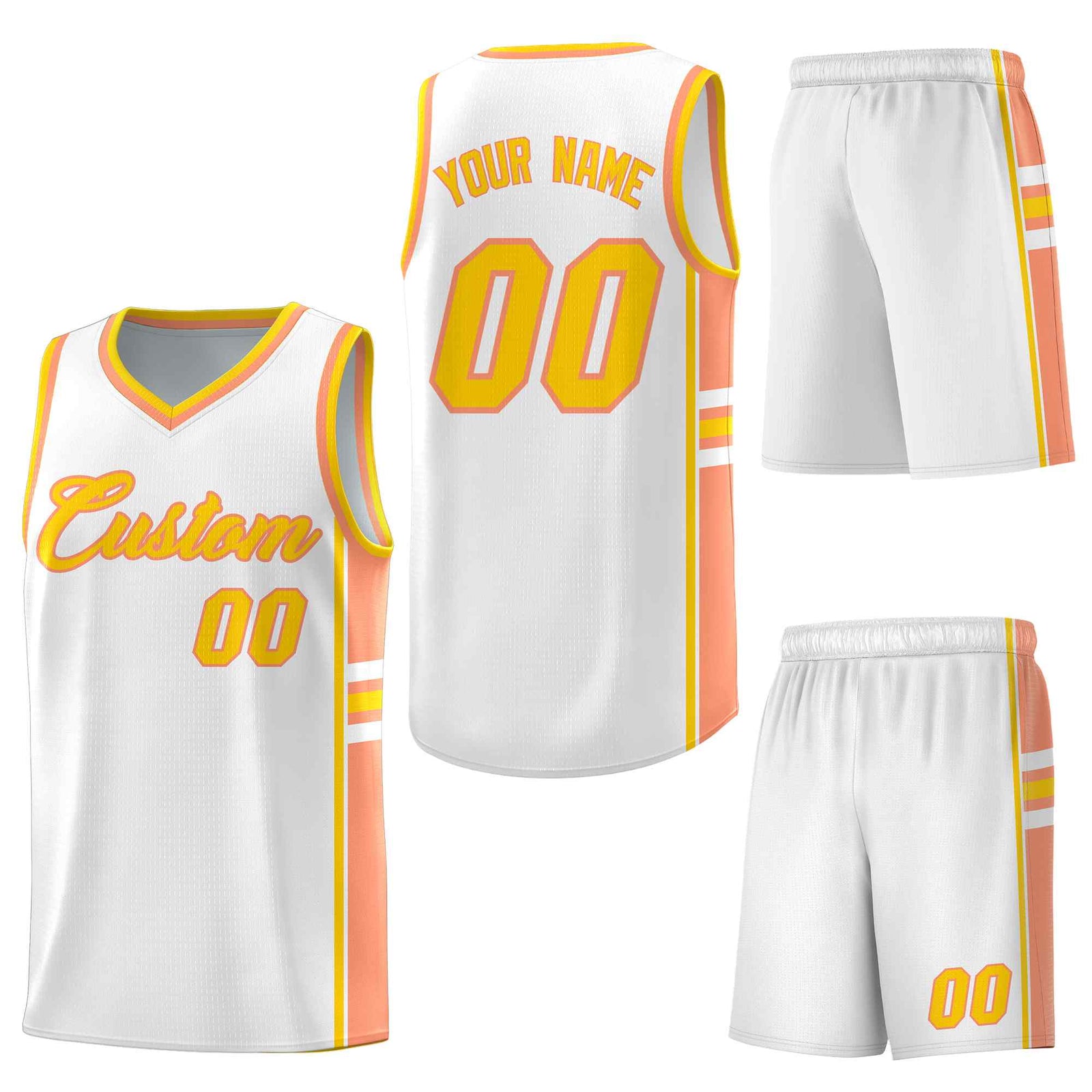 Custom White Light Orange Classic Color Block Lightweight Personalized Uniform Basketball Jersey