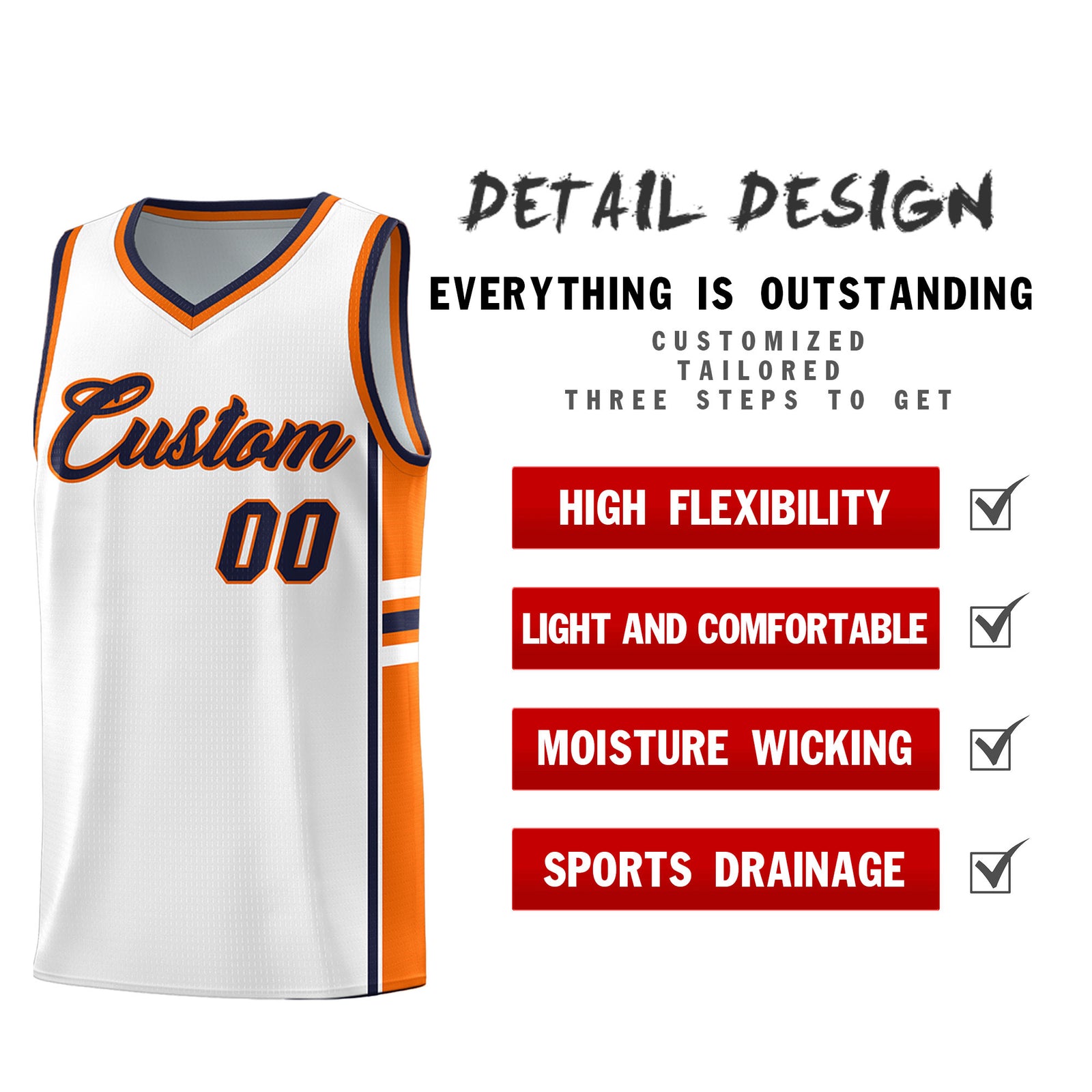 Custom Youth Basketball Jersey - White Orange Two-Tone Varsity Jersey Set