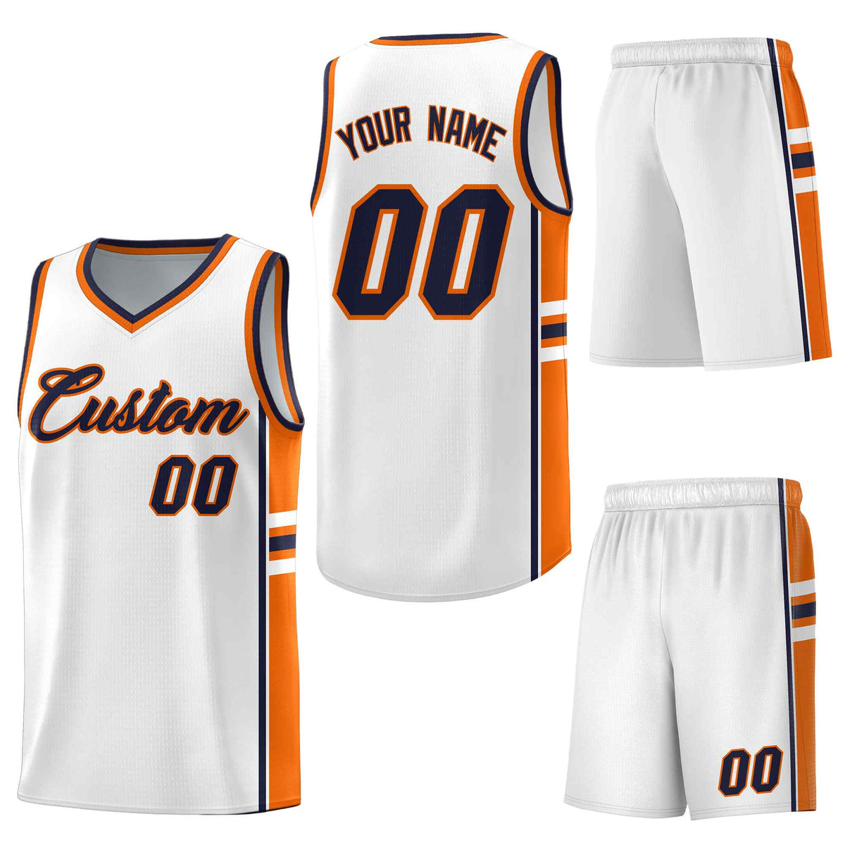 Custom White Orange Classic Color Block Breathable Varsity Uniform Basketball Jersey