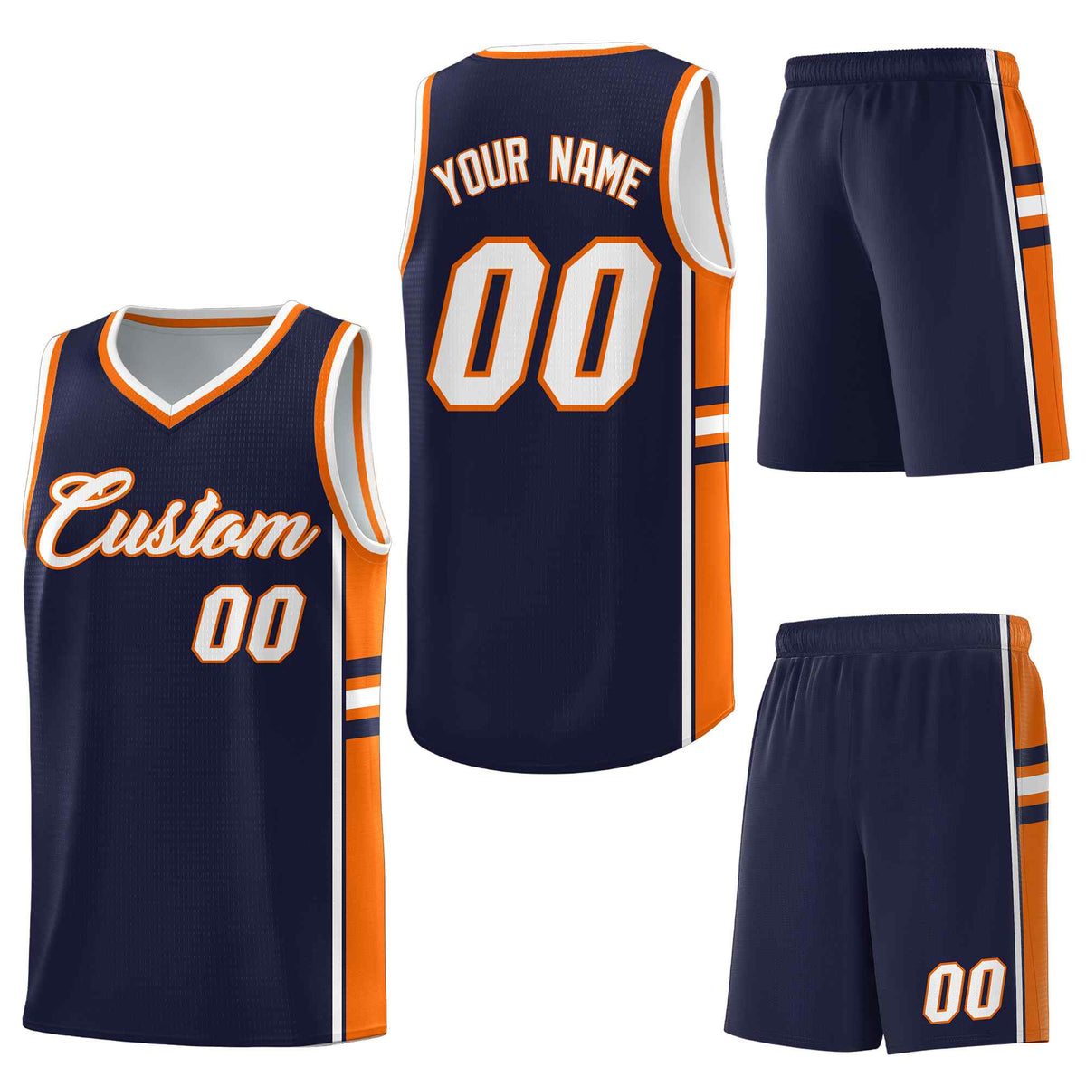 Custom Navy Orange Classic Color Block Quick-Drying Personalized Uniform Basketball Jersey
