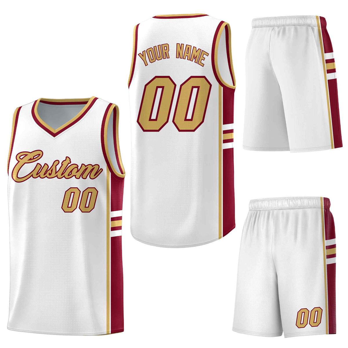Custom White Crimson Classic Color Block Wrinkle-Resistant Personalized Uniform Basketball Jersey