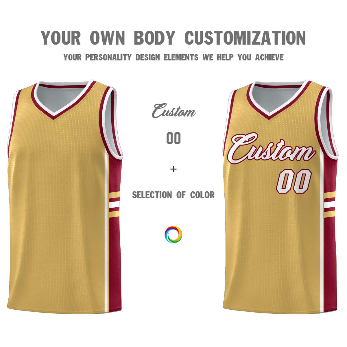 Custom Youth Basketball Jersey - Old Gold Crimson Two-Tone Classic Varsity Uniform