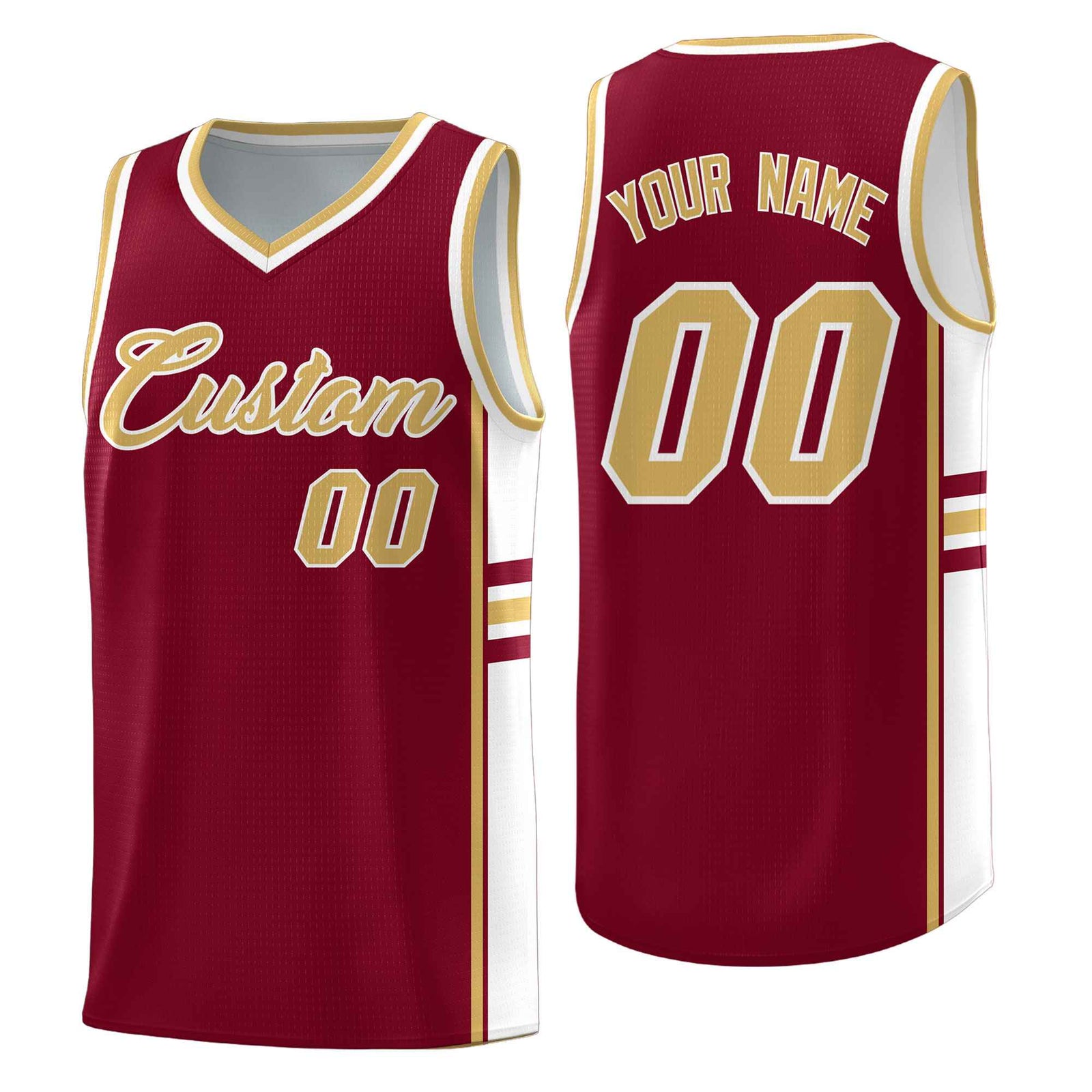 Custom Youth Basketball Jersey - Crimson Old Gold Personalized Varsity Two-Tone Uniform