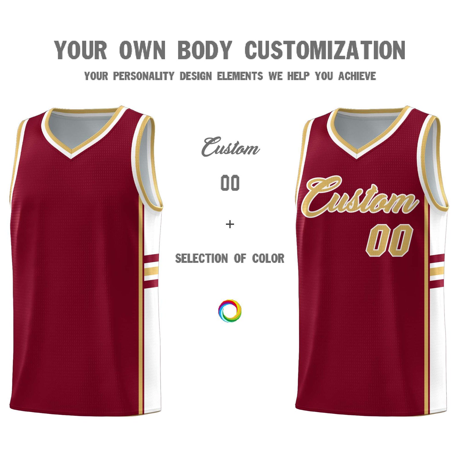 Custom Youth Basketball Jersey - Crimson Old Gold Personalized Varsity Two-Tone Uniform