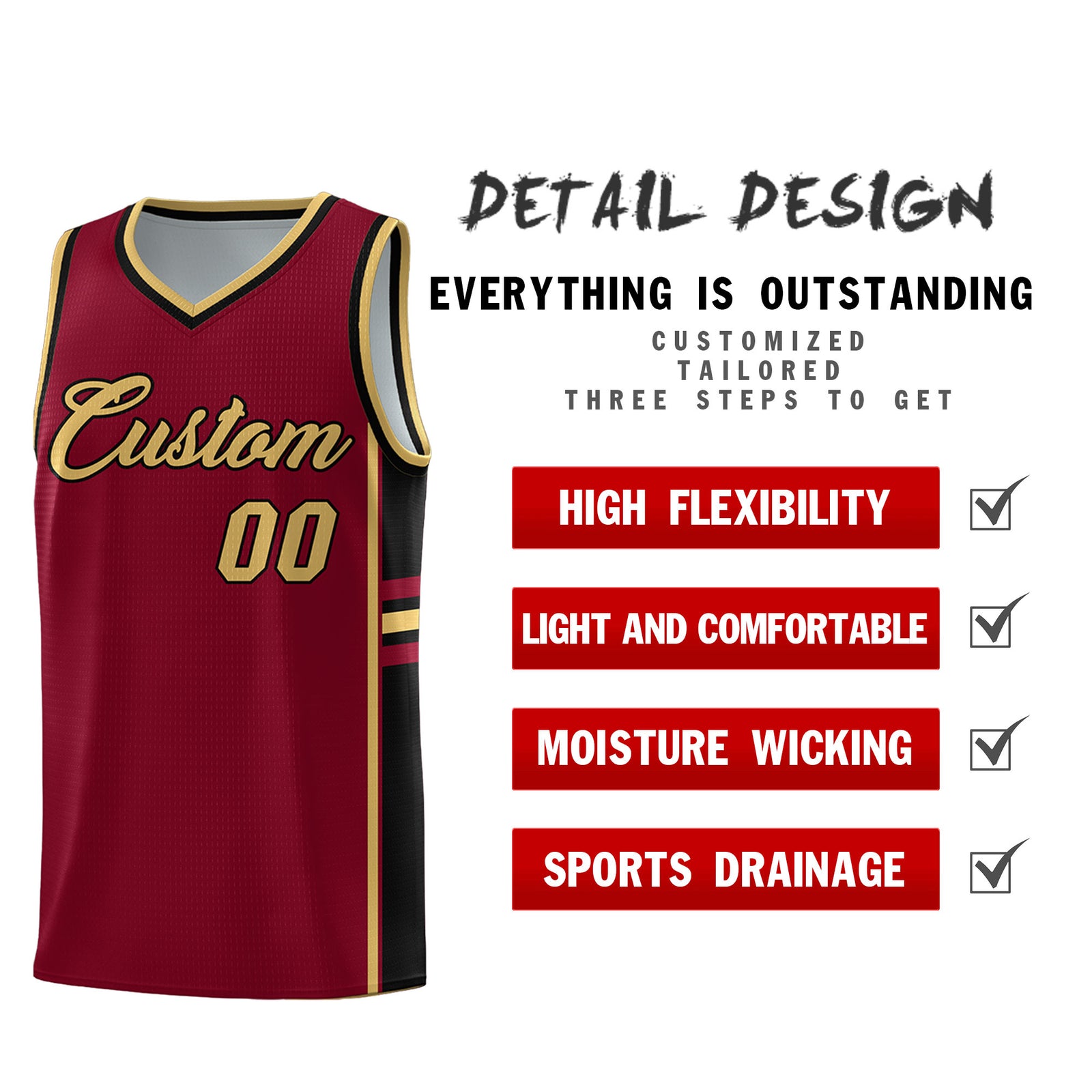 Custom Youth Basketball Jersey - Crimson Black Personalized Varsity Two-Tone Uniform
