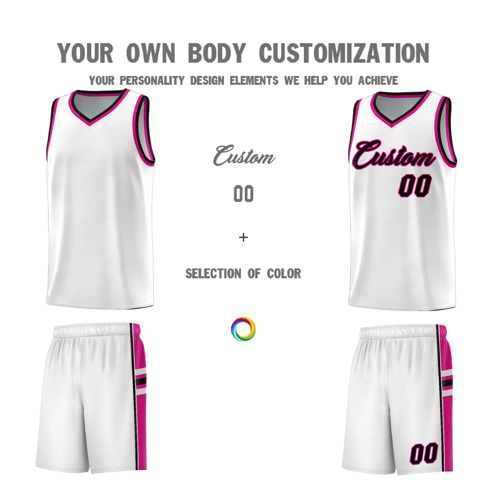 Custom Youth Basketball Jersey - White Pink Two-Tone Varsity Jersey Set