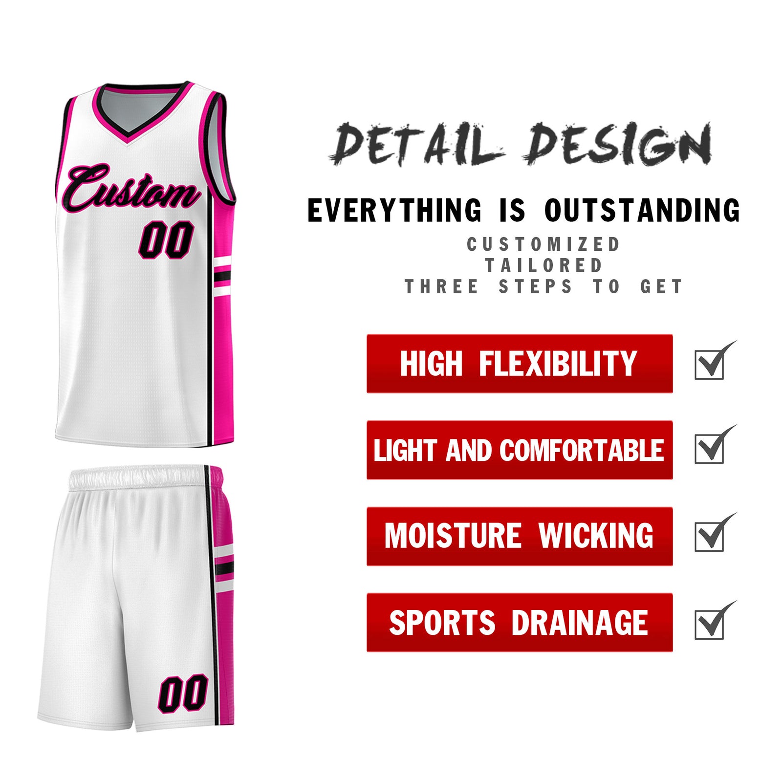 Custom Youth Basketball Jersey - White Pink Two-Tone Varsity Jersey Set