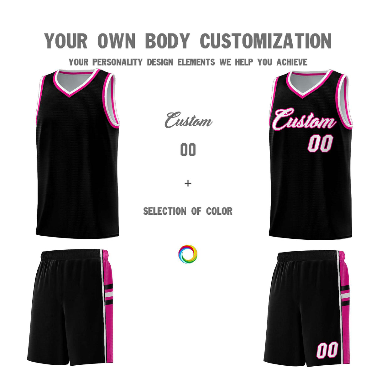Custom Youth Basketball Jersey - Black Pink Two-Tone Classic Varsity Uniform